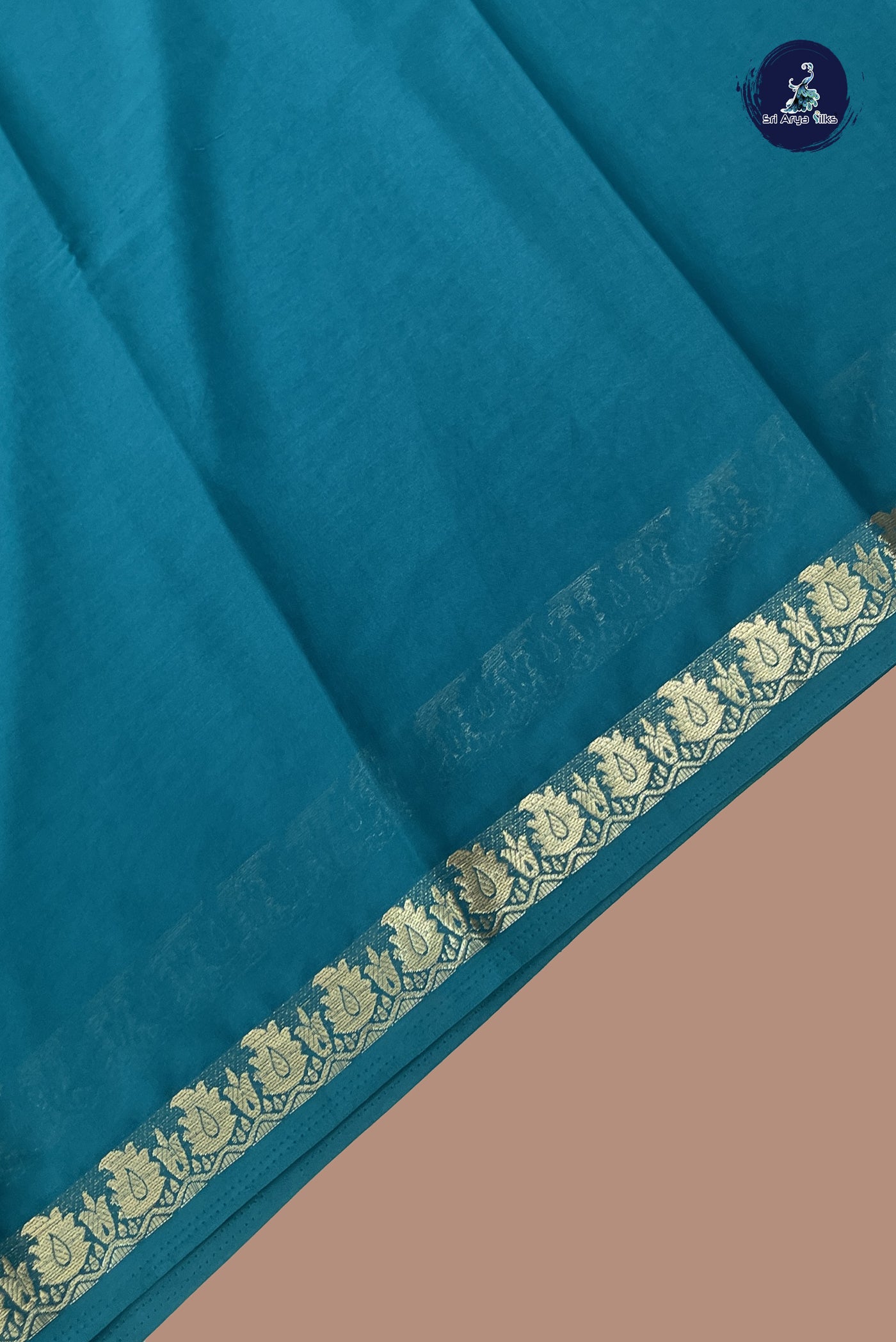 Sapphire Green Semi Mysore Silk With Plain Pattern