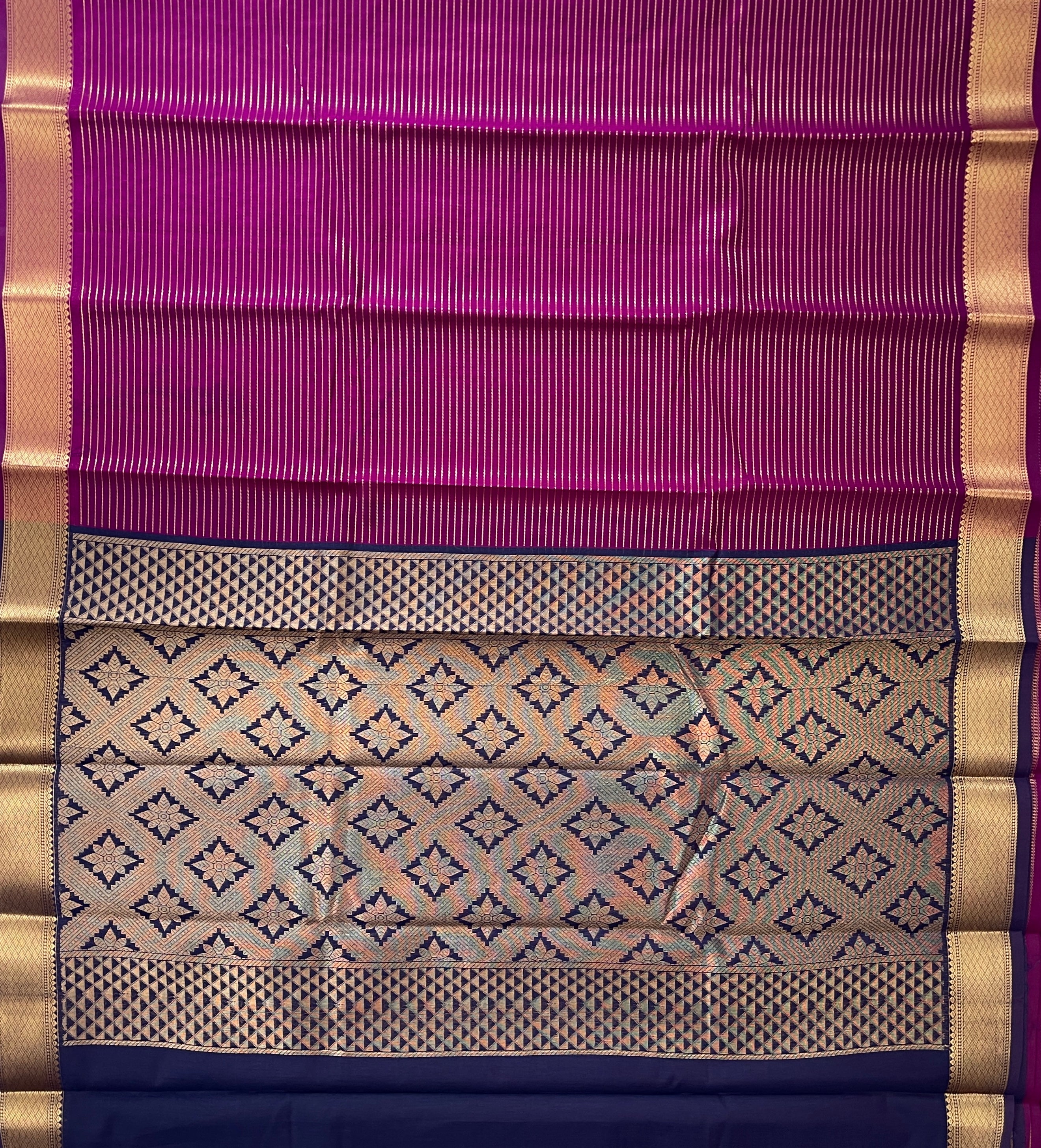 Magenta Purple Budget Semi Silk Cotton Saree With Vaira Oosi Pattern