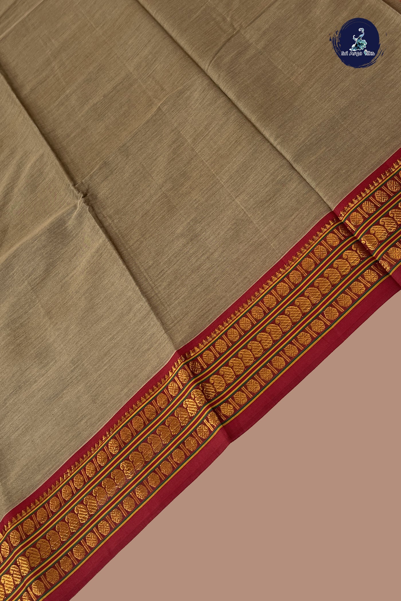 Khaki Budget Semi Silk Cotton Saree With Plain Pattern