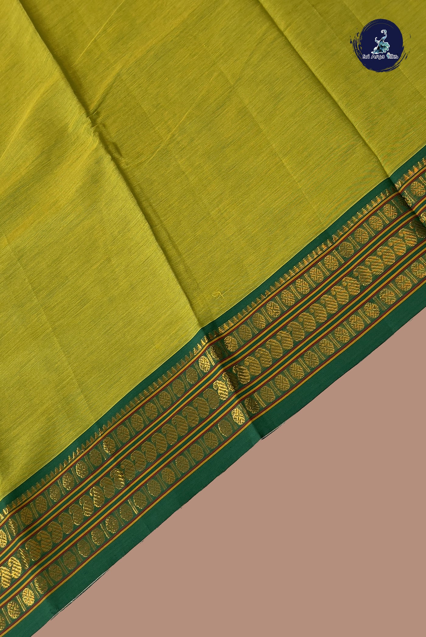 Yellowish Green Budget Semi Silk Cotton Saree With Plain Pattern
