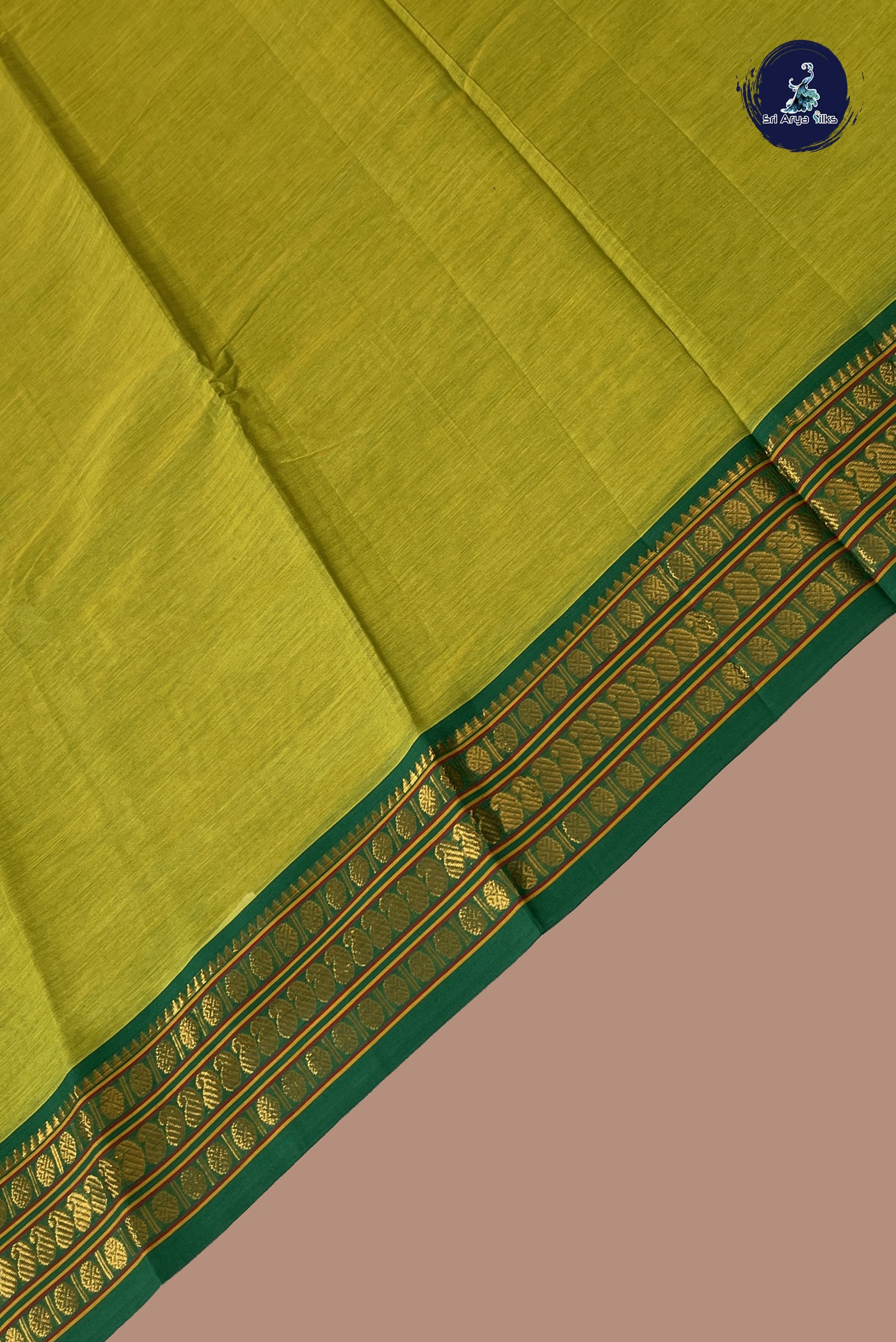 Yellowish Green Budget Semi Silk Cotton Saree With Plain Pattern