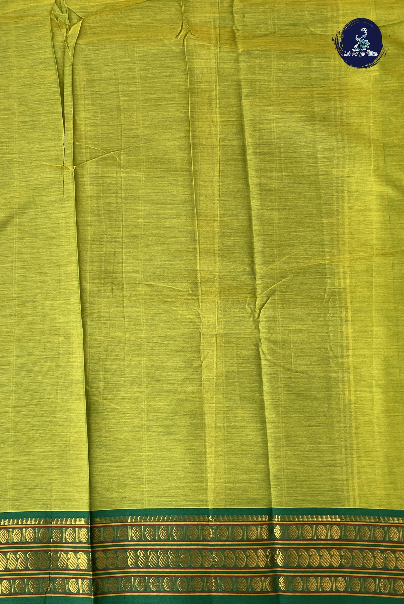 Yellowish Green Budget Semi Silk Cotton Saree With Plain Pattern