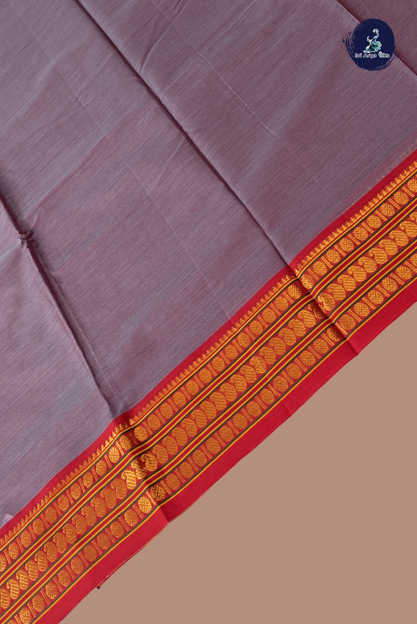 Greyish Purple Budget Semi Silk Cotton Saree With Plain Pattern