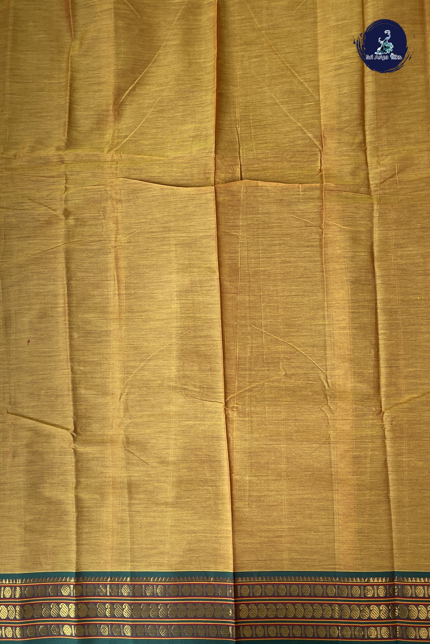 Mustard Yellow Budget Semi Silk Cotton Saree With Plain Pattern