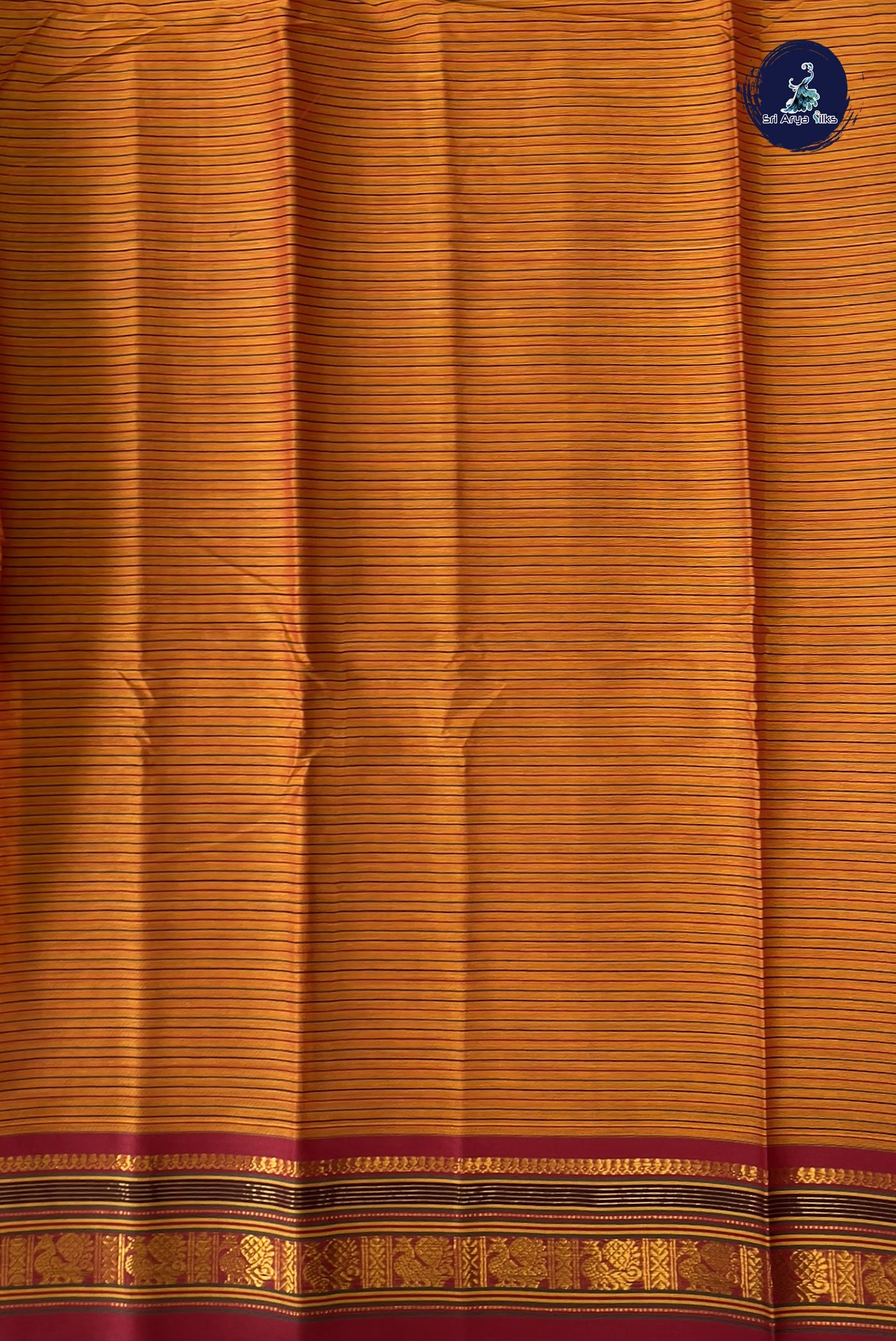 Orange Budget Semi Silk Cotton Saree With Doria Lines Pattern
