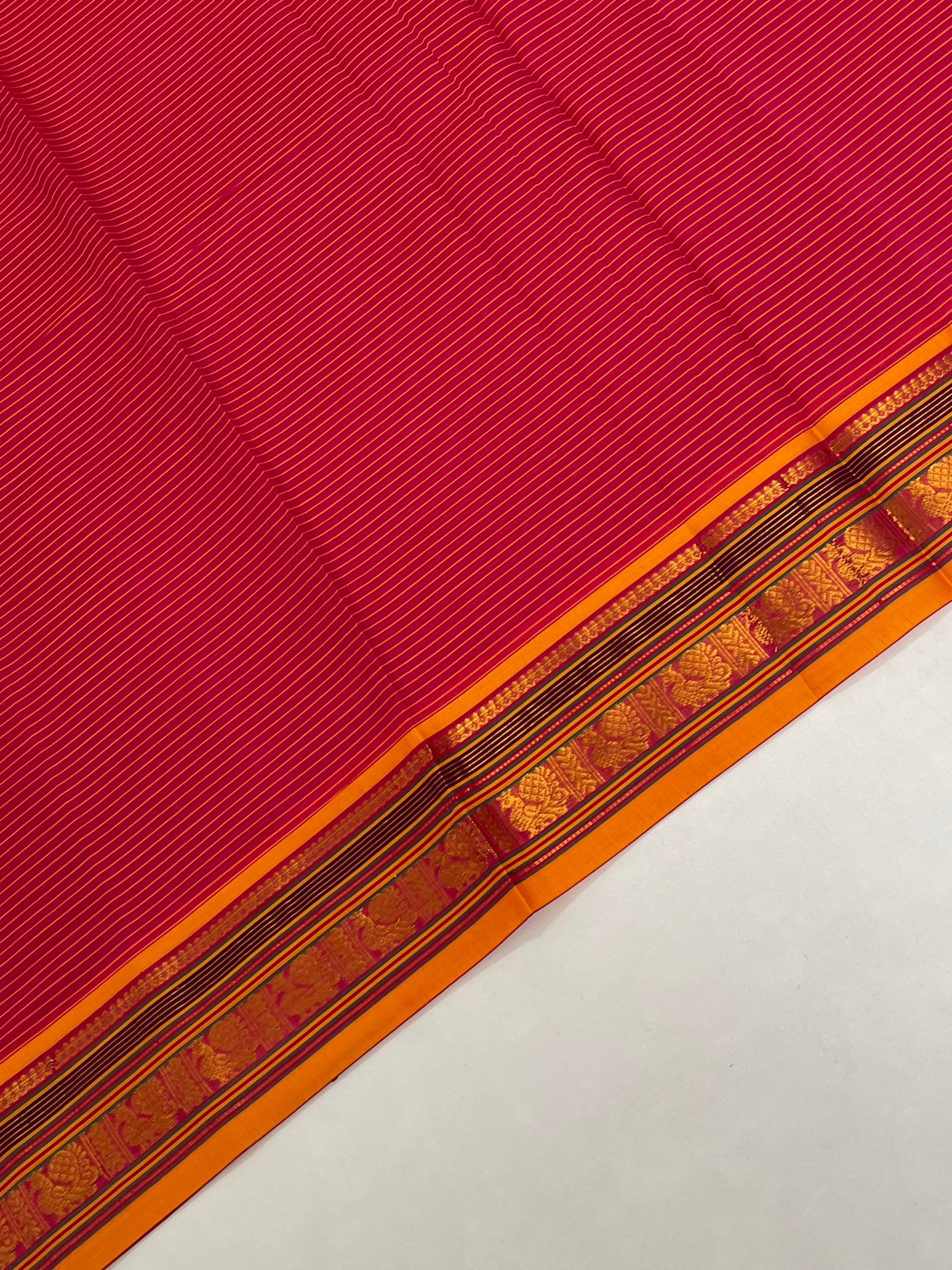 Reddish Pink Budget Semi Silk Cotton Saree With Doria Lines Pattern