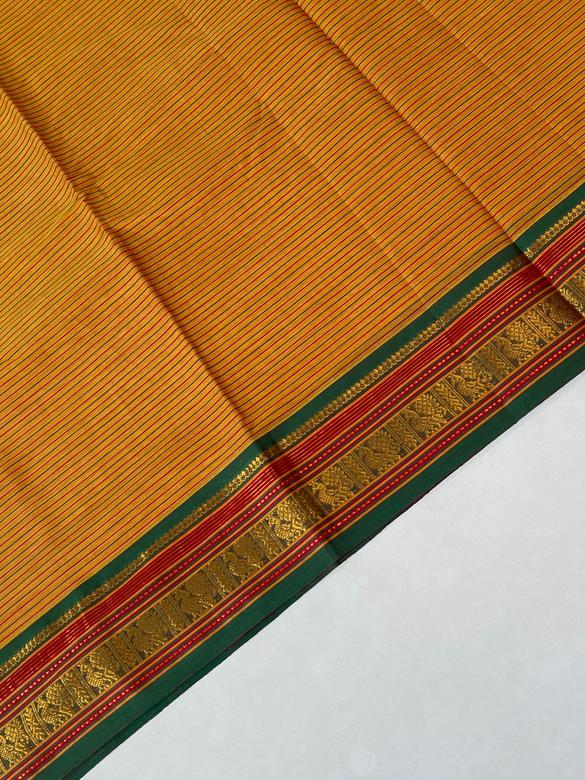 Mustard Yellow Budget Semi Silk Cotton Saree With Doria Lines Pattern