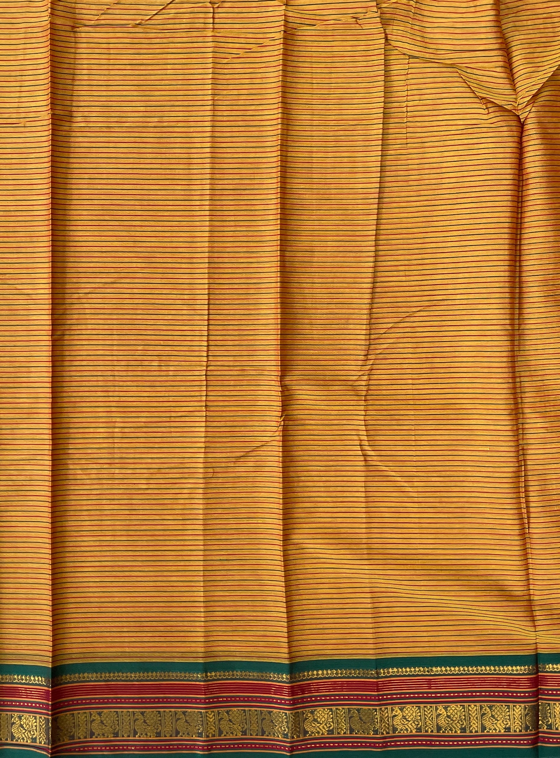 Mustard Yellow Budget Semi Silk Cotton Saree With Doria Lines Pattern