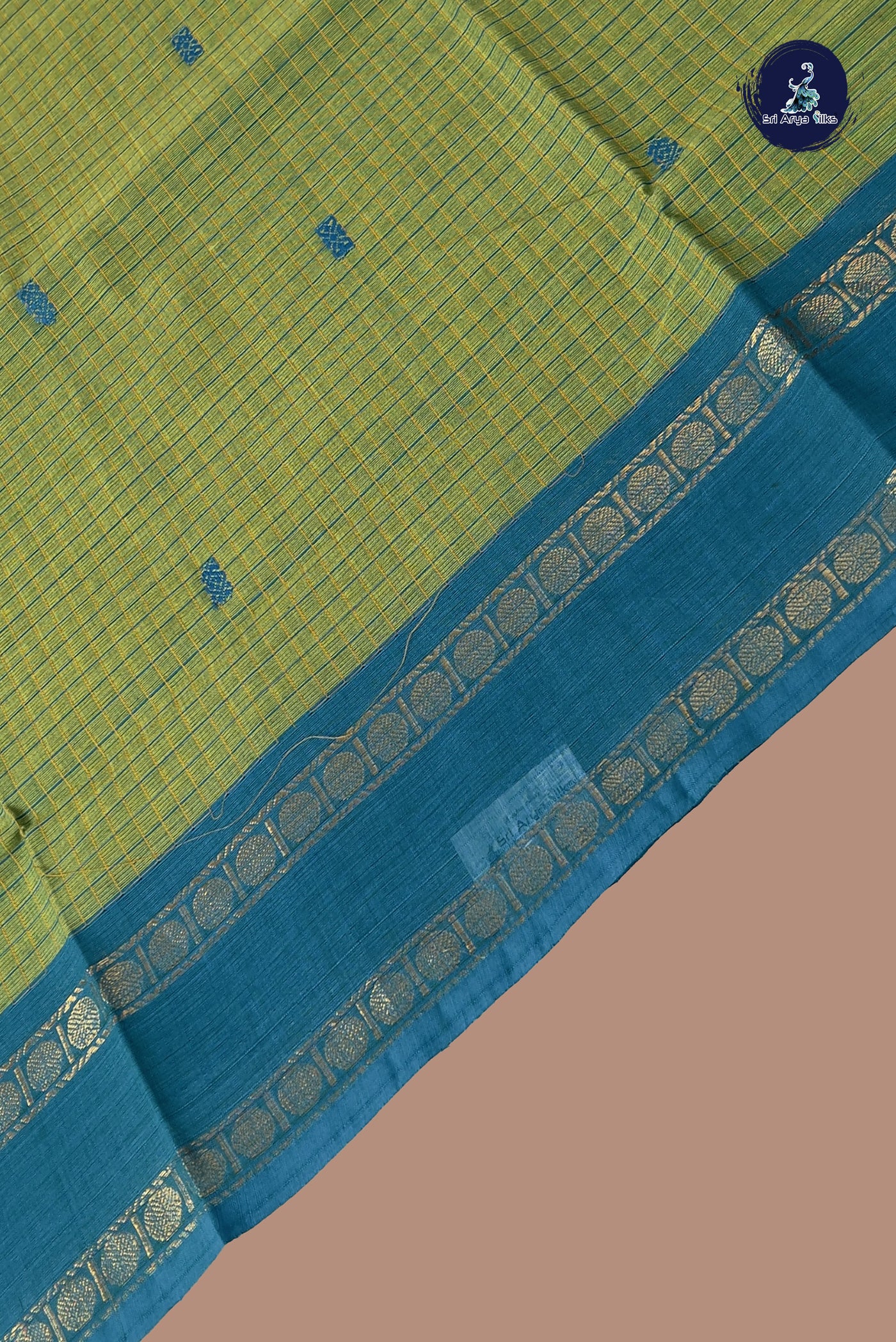 Light Green Chettinad Cotton Saree With Checked Pattern