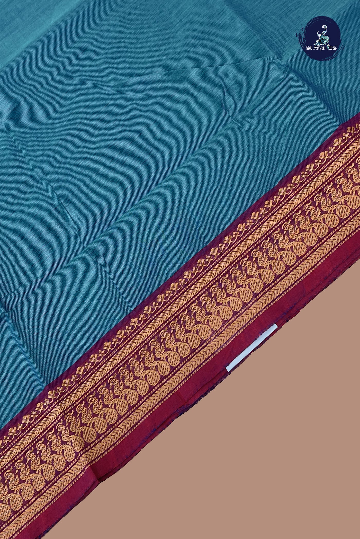Blue Chettinad Cotton Saree With Plain Pattern