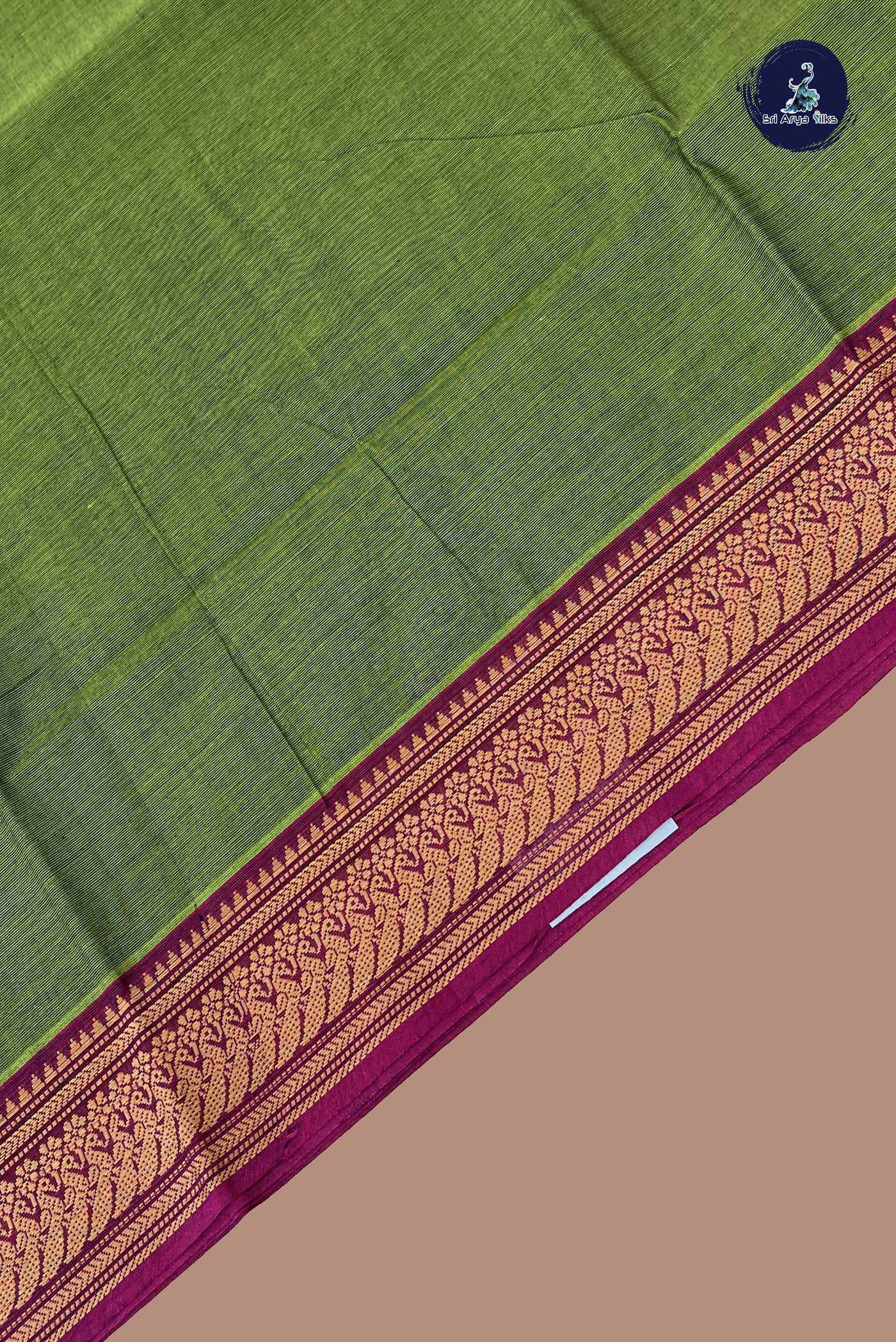 Green Chettinad Cotton Saree With Plain Pattern