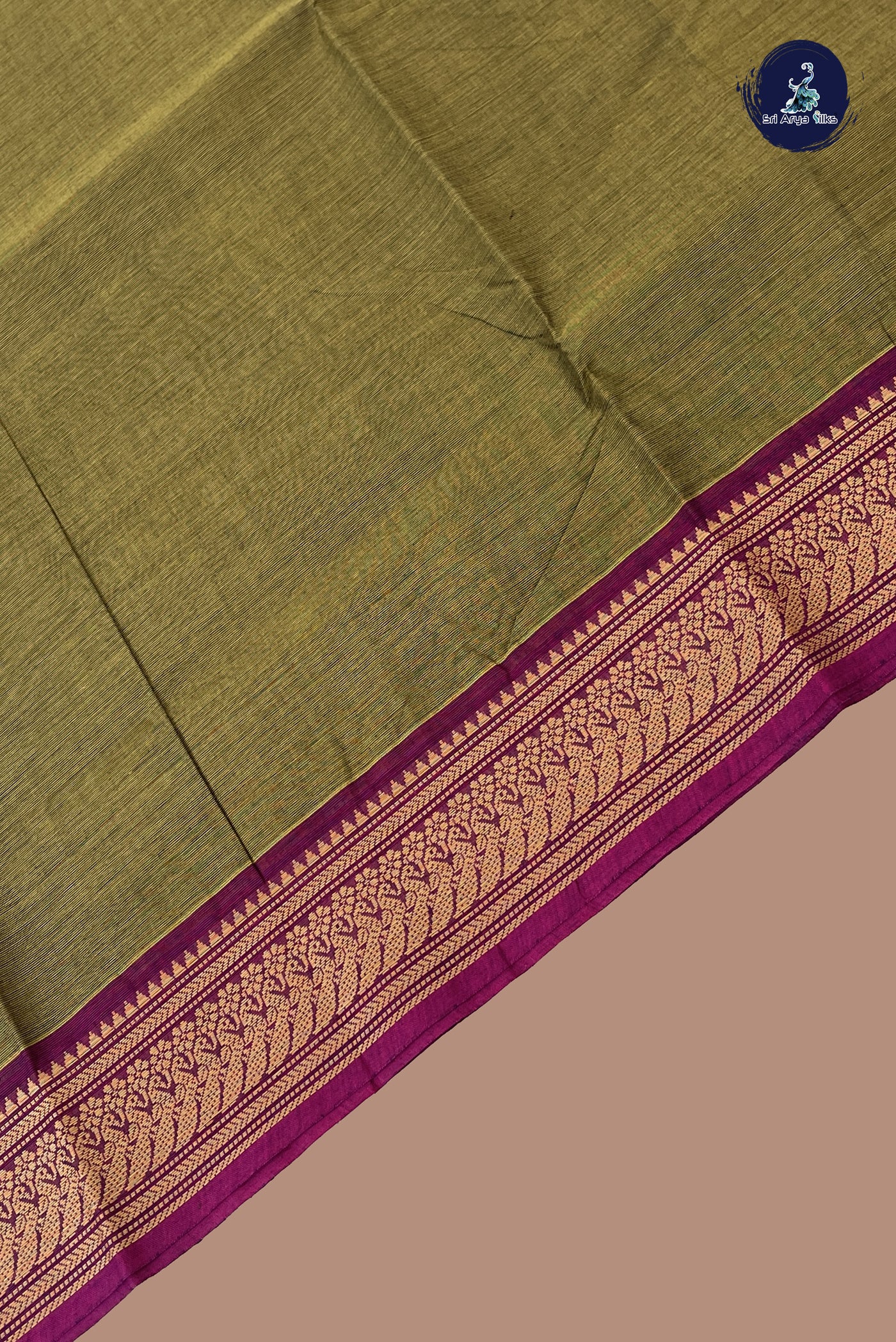 Mehendi Green Chettinad Cotton Saree With Plain Pattern