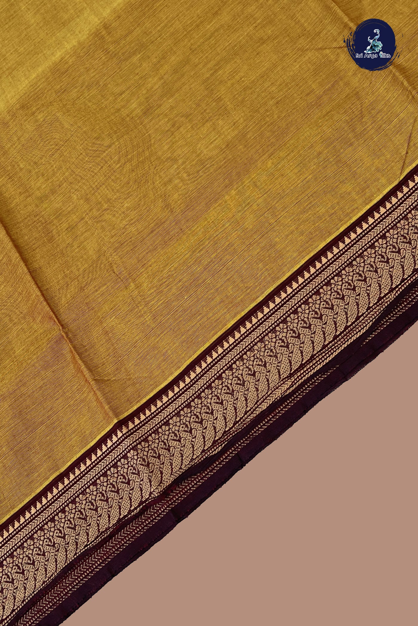 Mustard Chettinad Cotton Saree With Plain Pattern