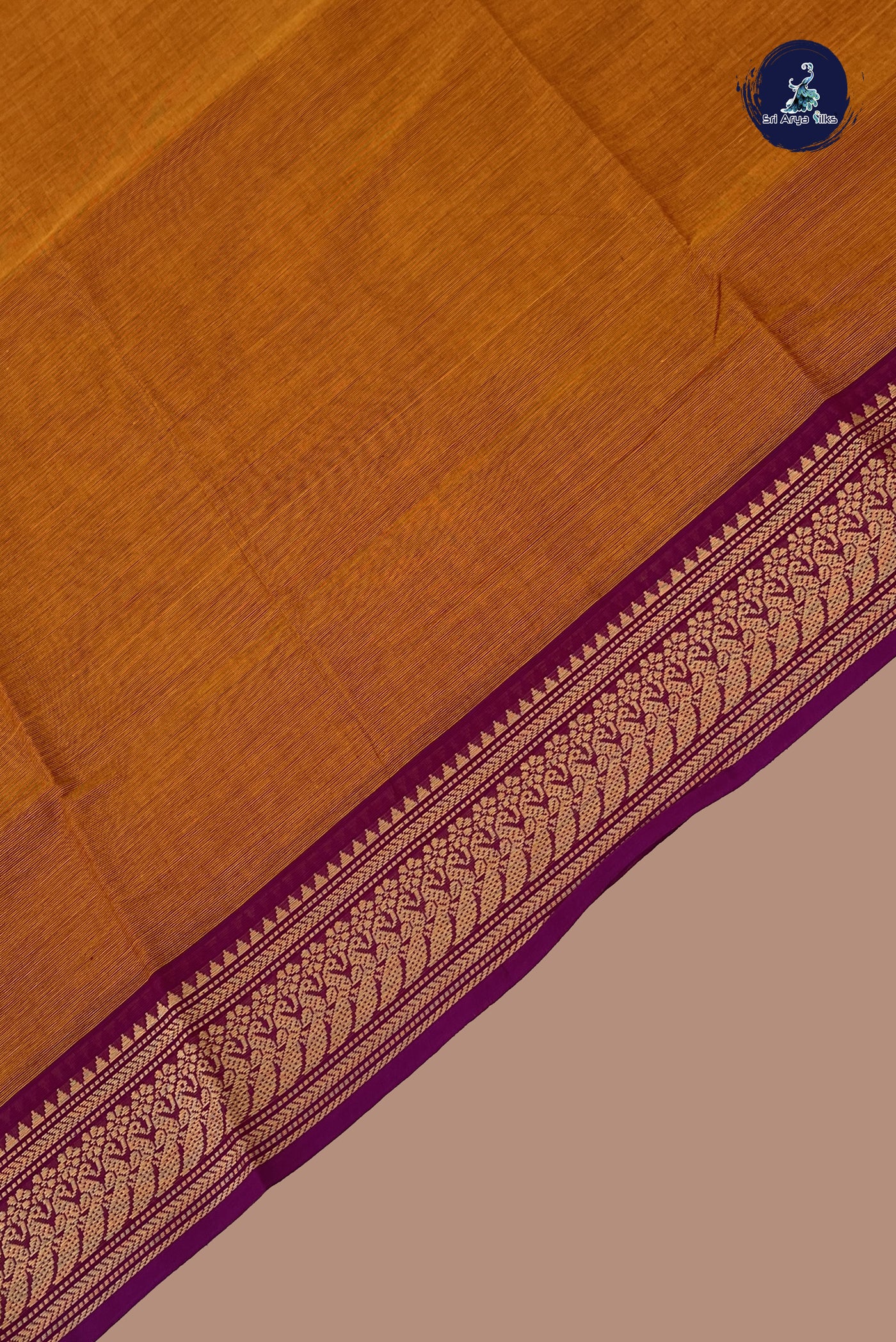 Orange Chettinad Cotton Saree With Plain Pattern