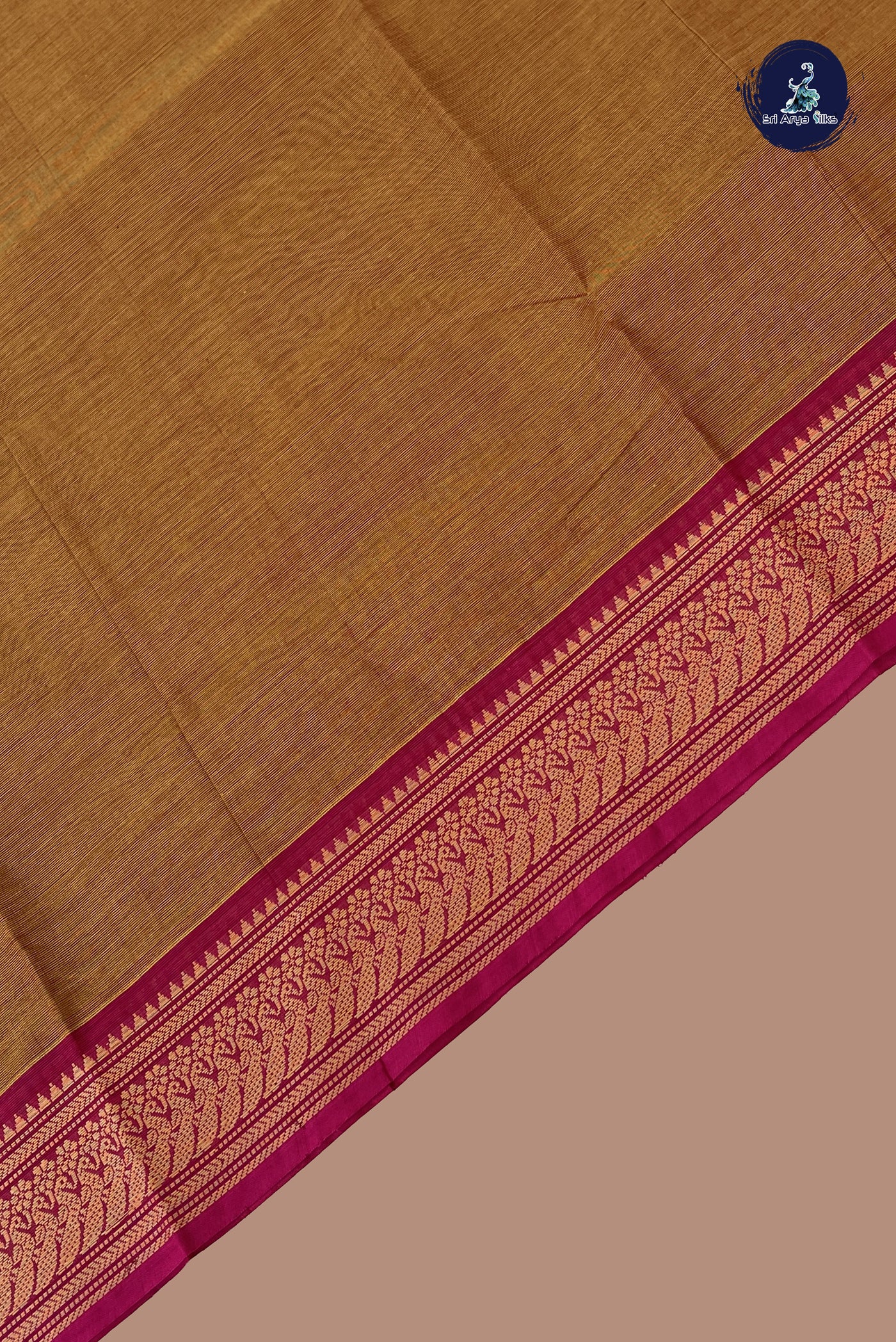 Light Brown Chettinad Cotton Saree With Plain Pattern