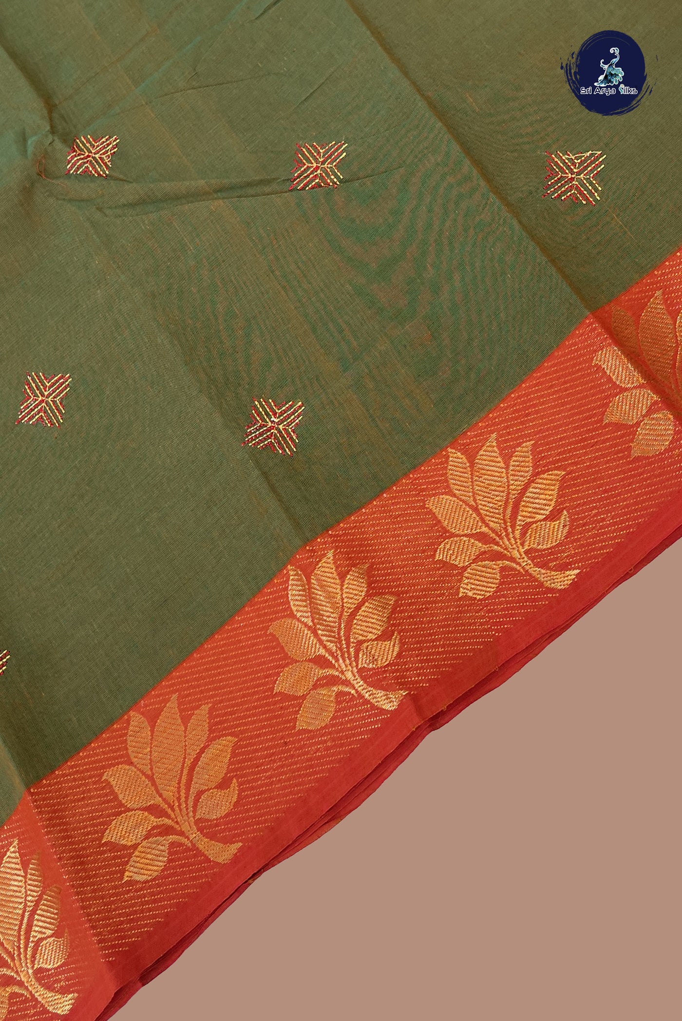 Dual Tone Green Chettinad Cotton Saree With Buttas Pattern