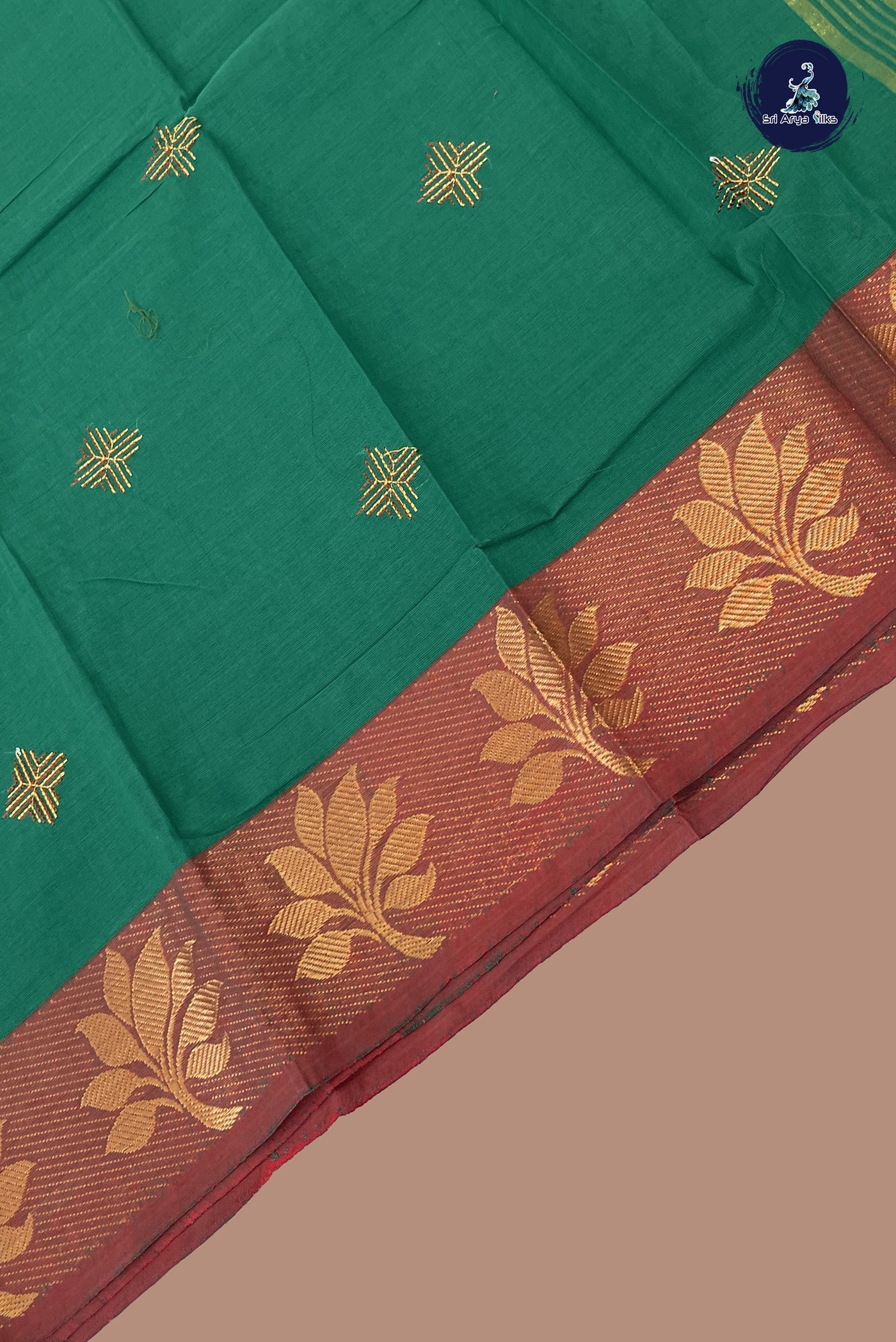 Green Chettinad Cotton Saree With Buttas Pattern