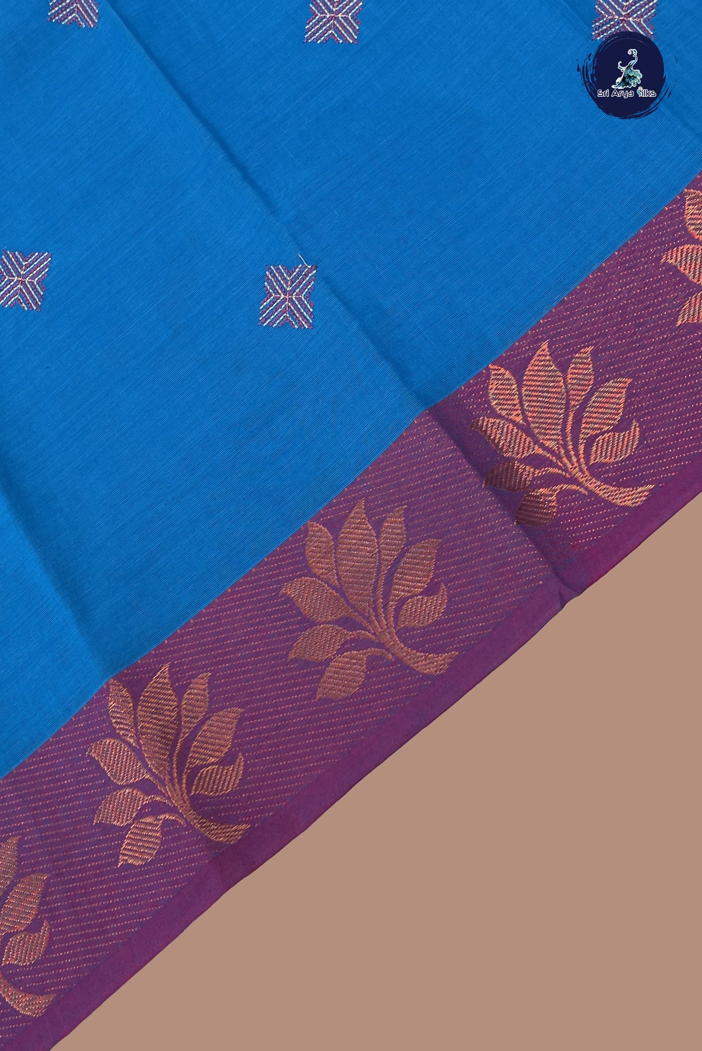 Copper Sulphate Blue Chettinad Cotton Saree With Buttas Pattern