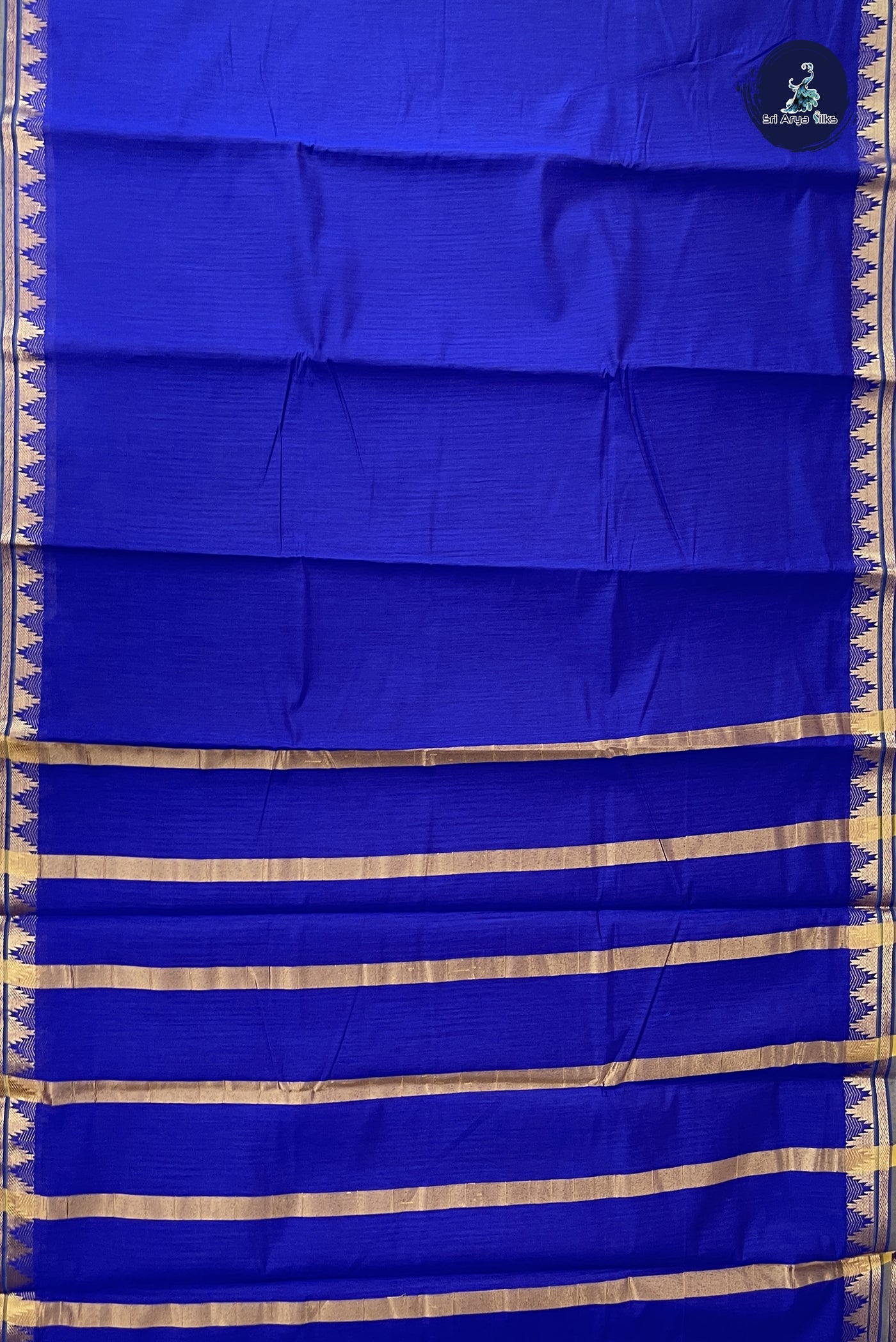 MS Blue Budget Semi Silk Cotton Saree With Plain Pattern
