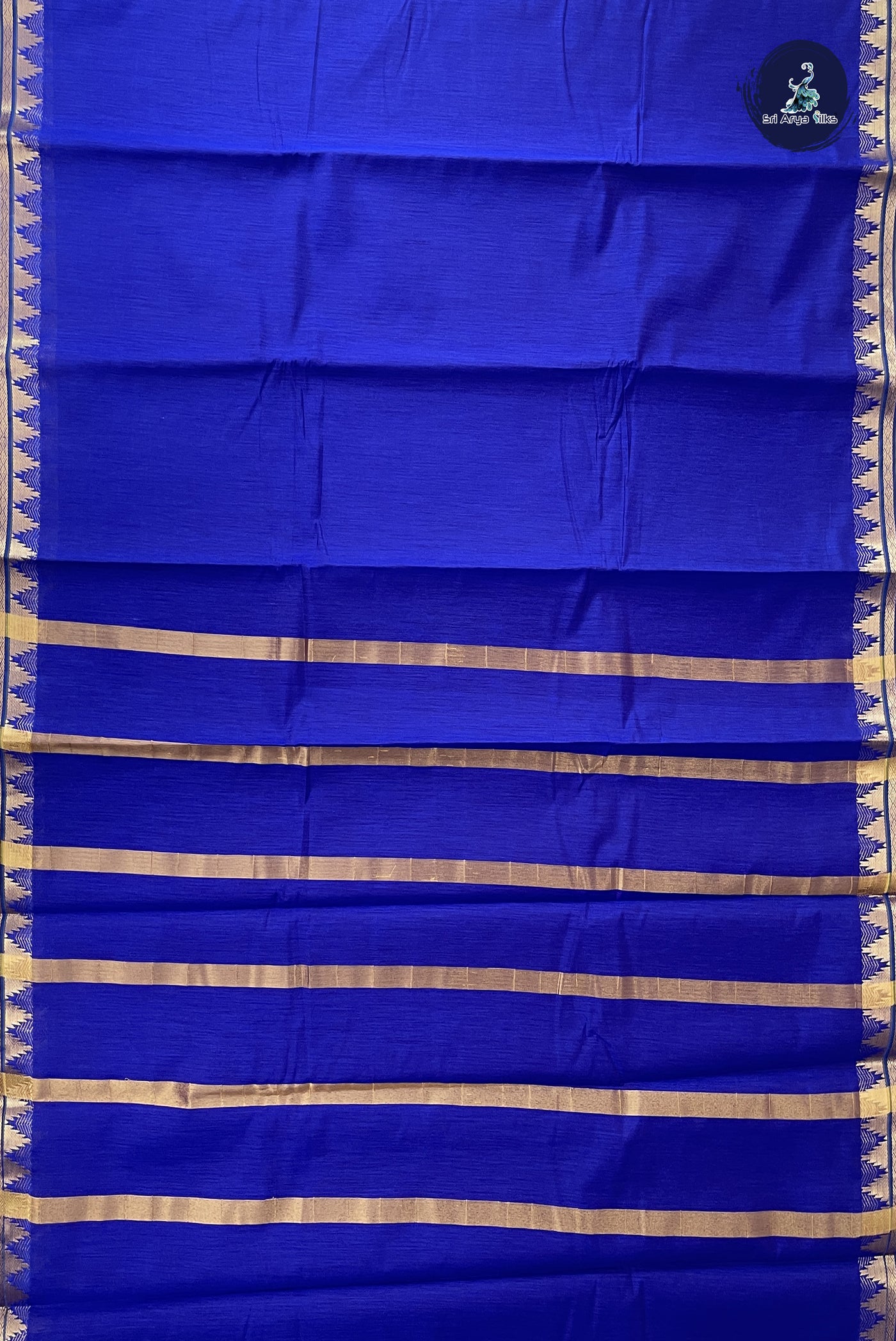 MS Blue Budget Semi Silk Cotton Saree With Plain Pattern