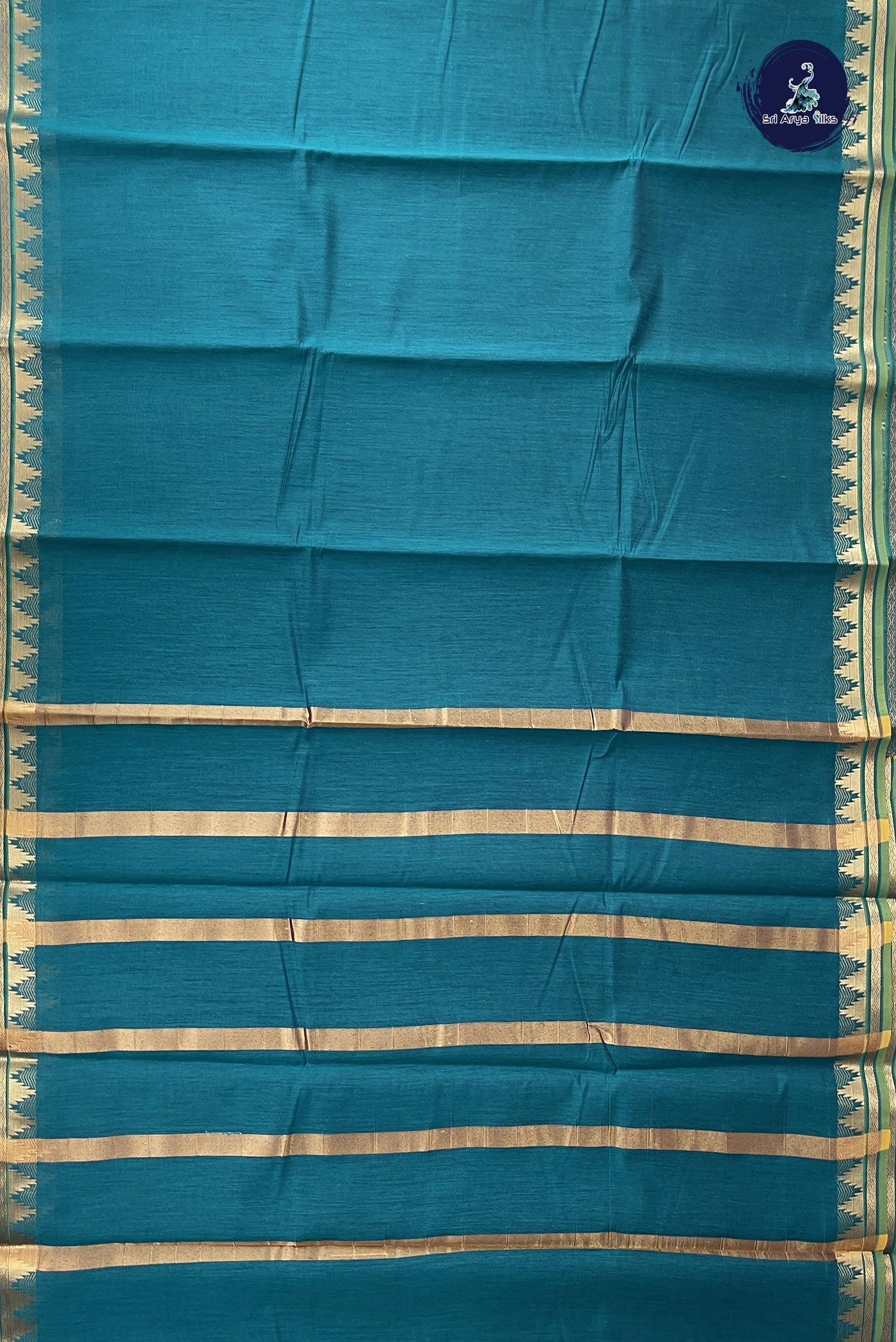 Sapphire Green Budget Semi Silk Cotton Saree With Plain Pattern