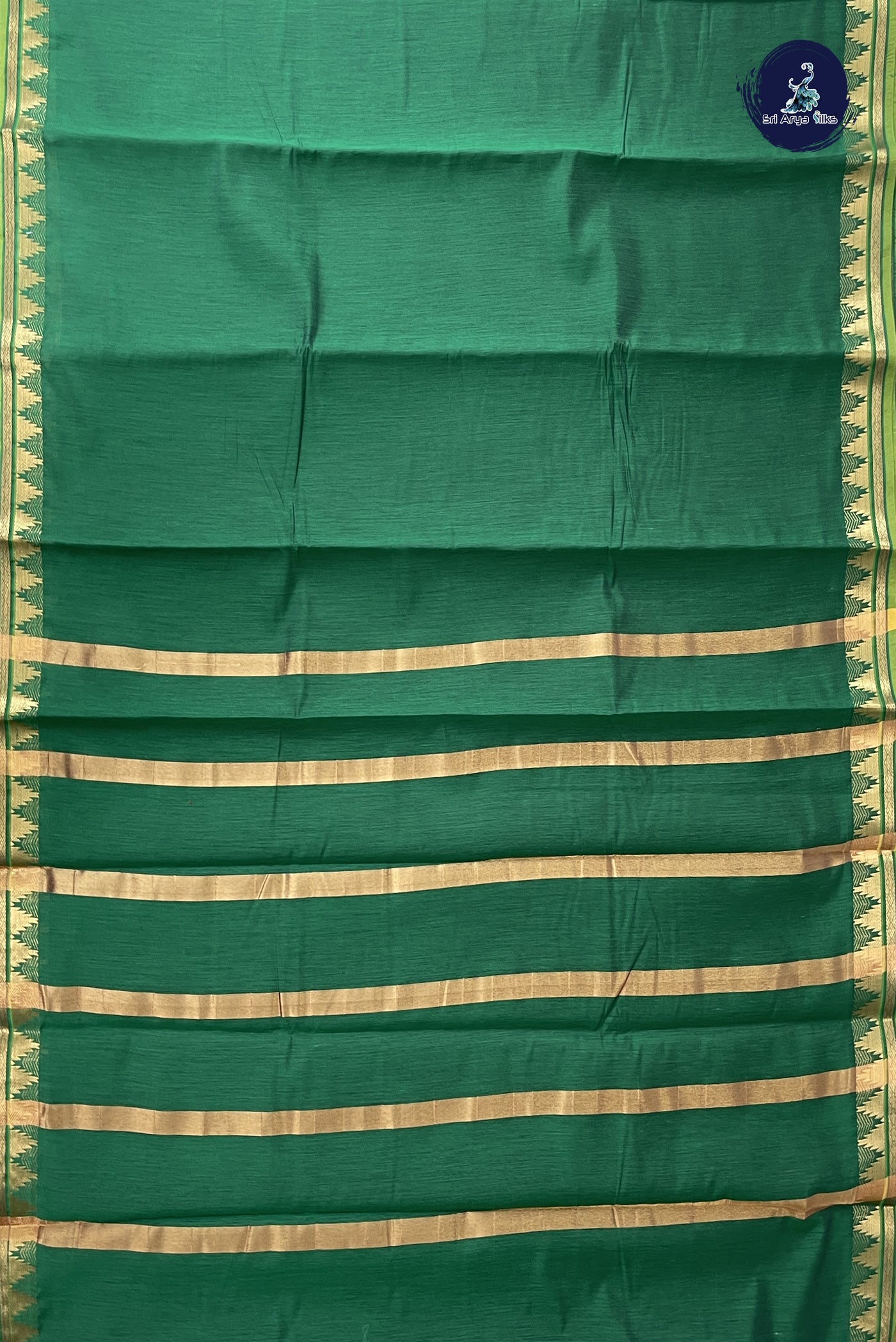 Dark Green Budget Semi Silk Cotton Saree With Plain Pattern