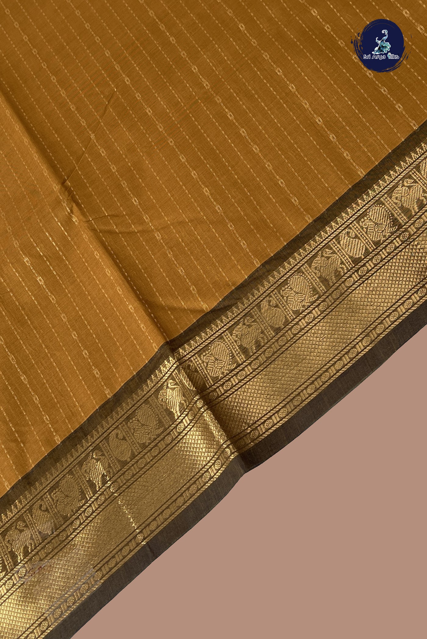Mustard Yellow Kanchi Cotton Saree With Stripes Pattern