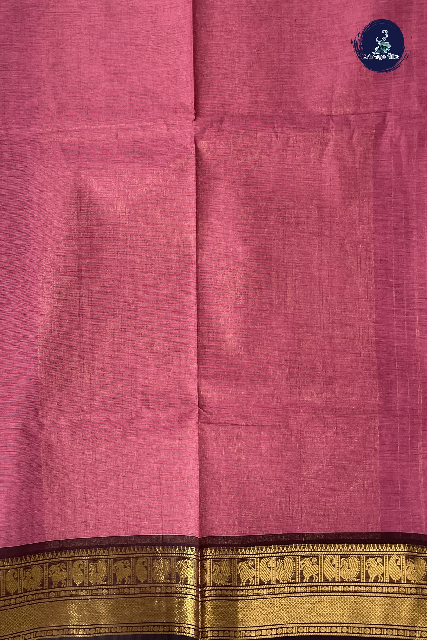 Pink Kanchi Cotton Saree With Stripes Pattern