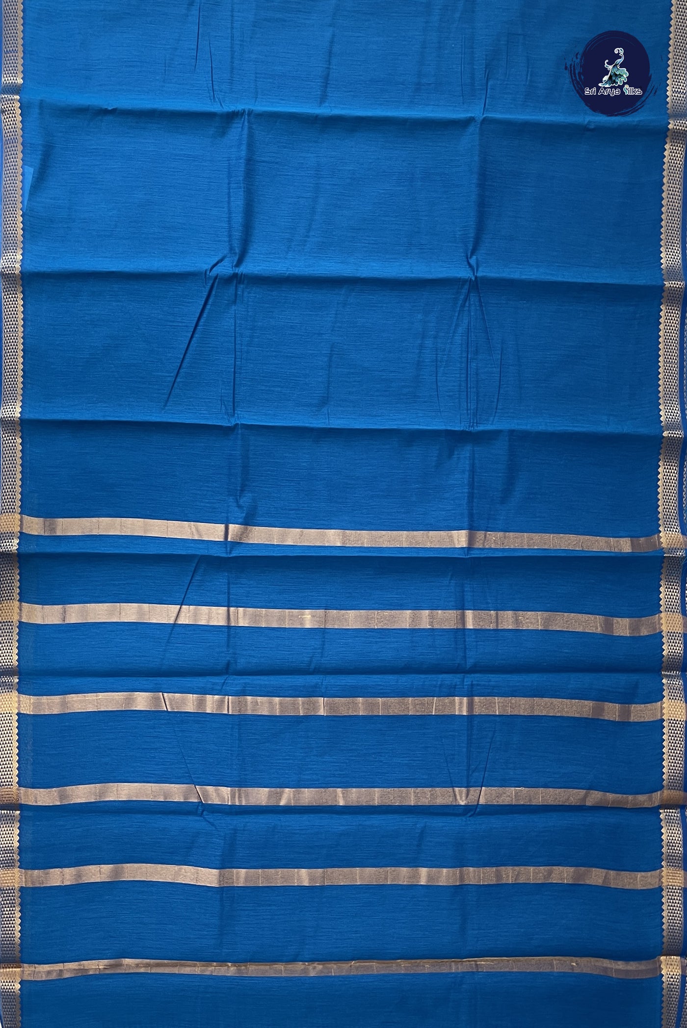 Sapphire Blue Budget Semi Silk Cotton Saree With Plain Pattern