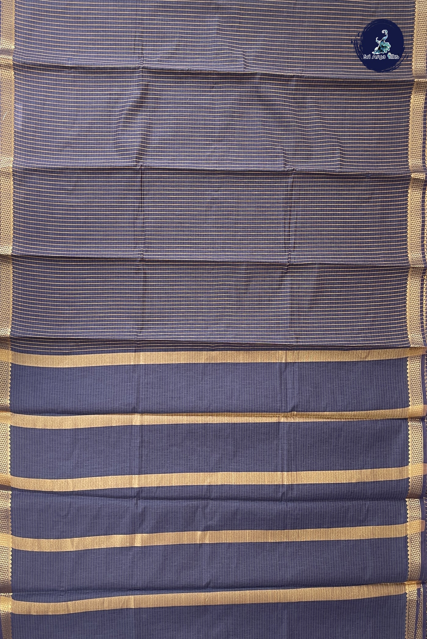 Bluish Grey Budget Semi Silk Cotton Saree With Checked Pattern
