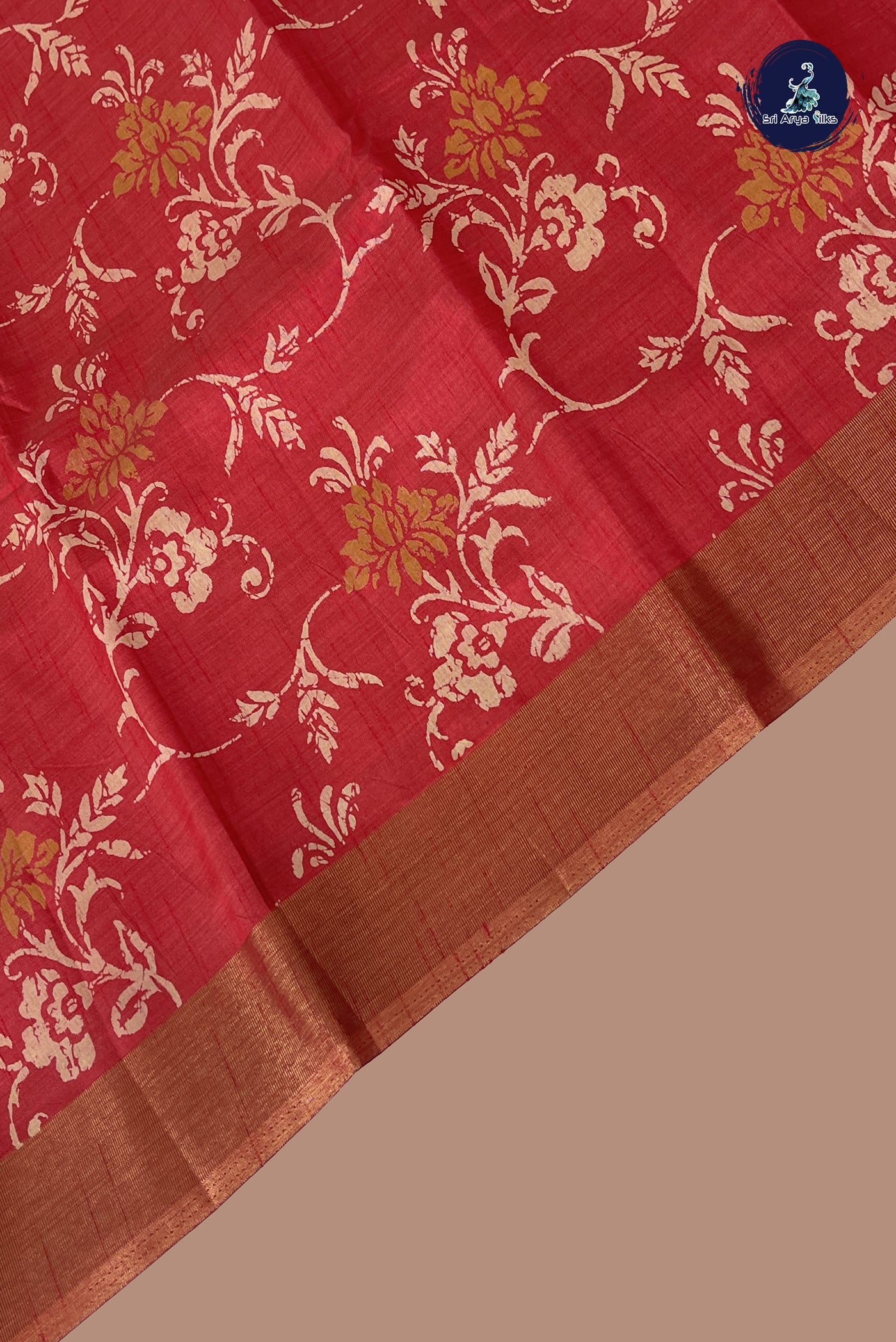 Red Semi Tussar Saree With Printed Pattern