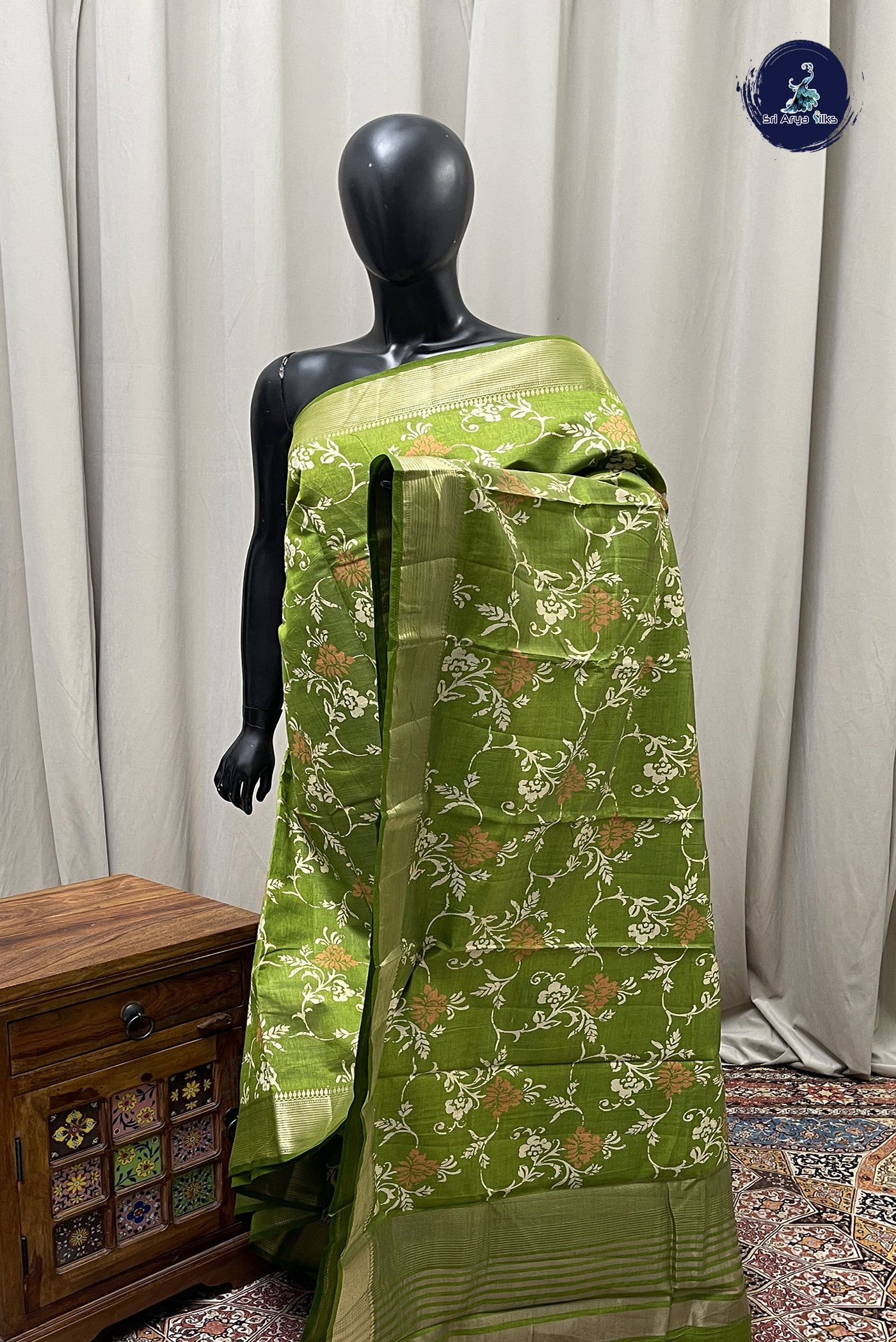 Light Green Semi Tussar Saree With Printed Pattern