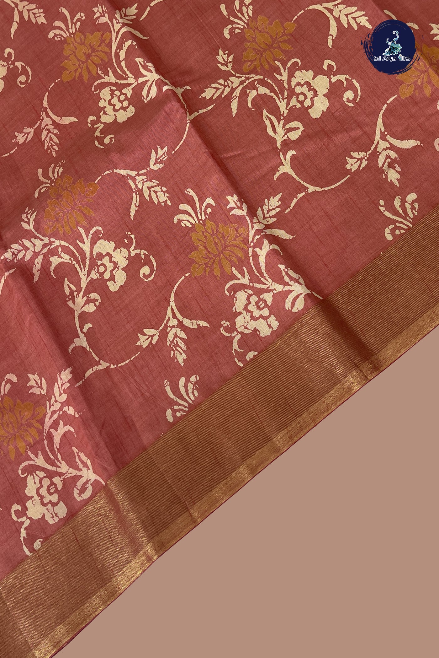 Peach Semi Tussar Saree With Printed Pattern