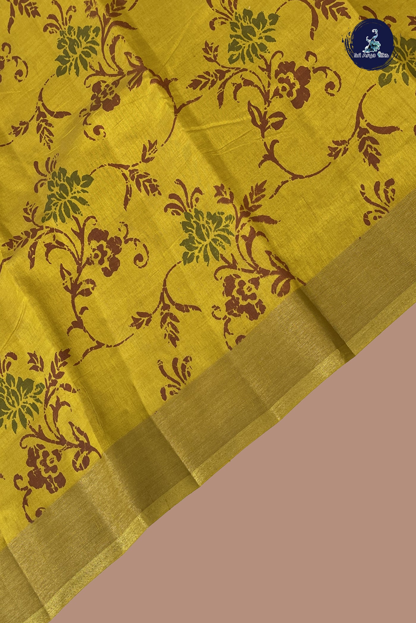 Yellow Semi Tussar Saree With Printed Pattern