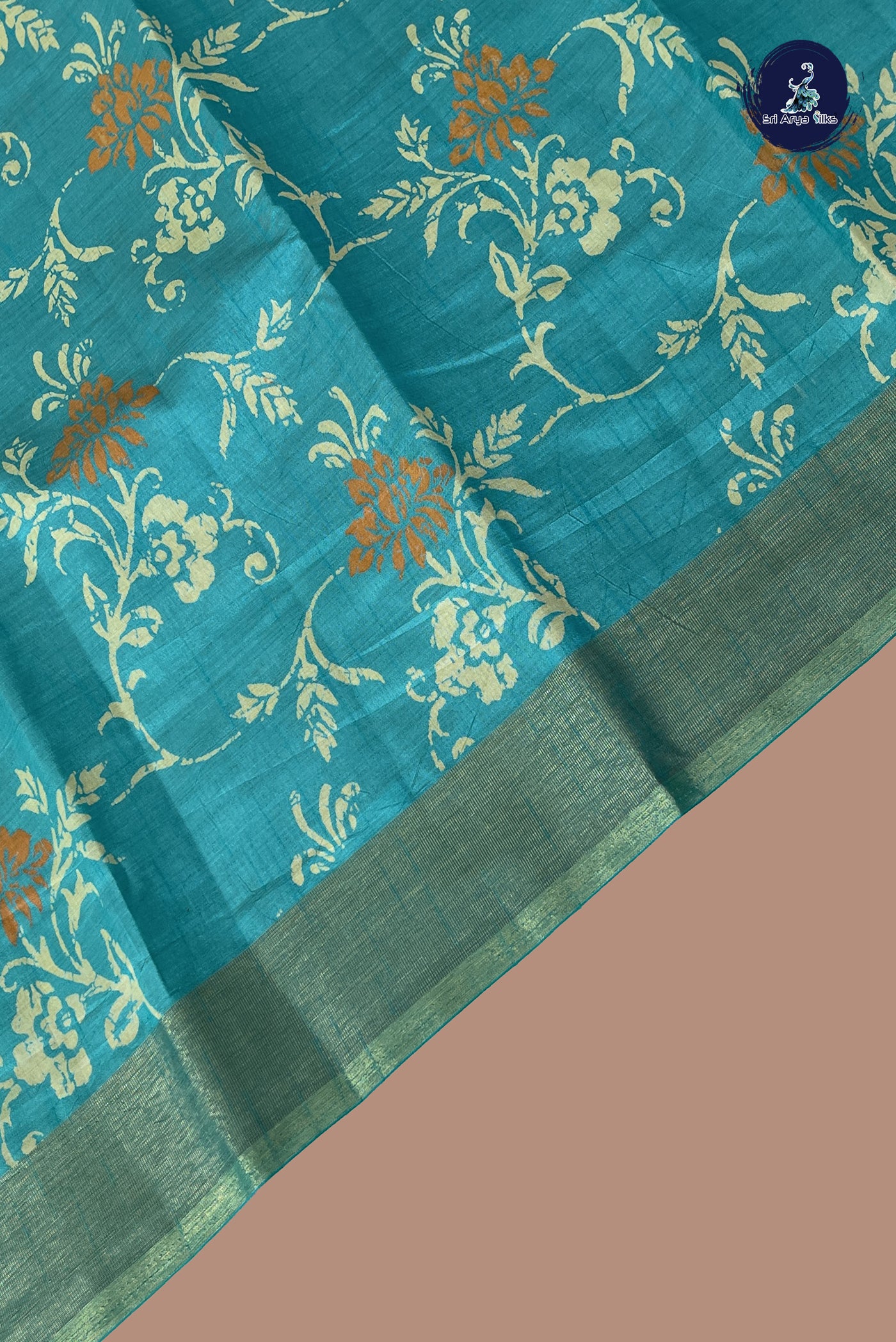 Light Blue Semi Tussar Saree With Printed Pattern