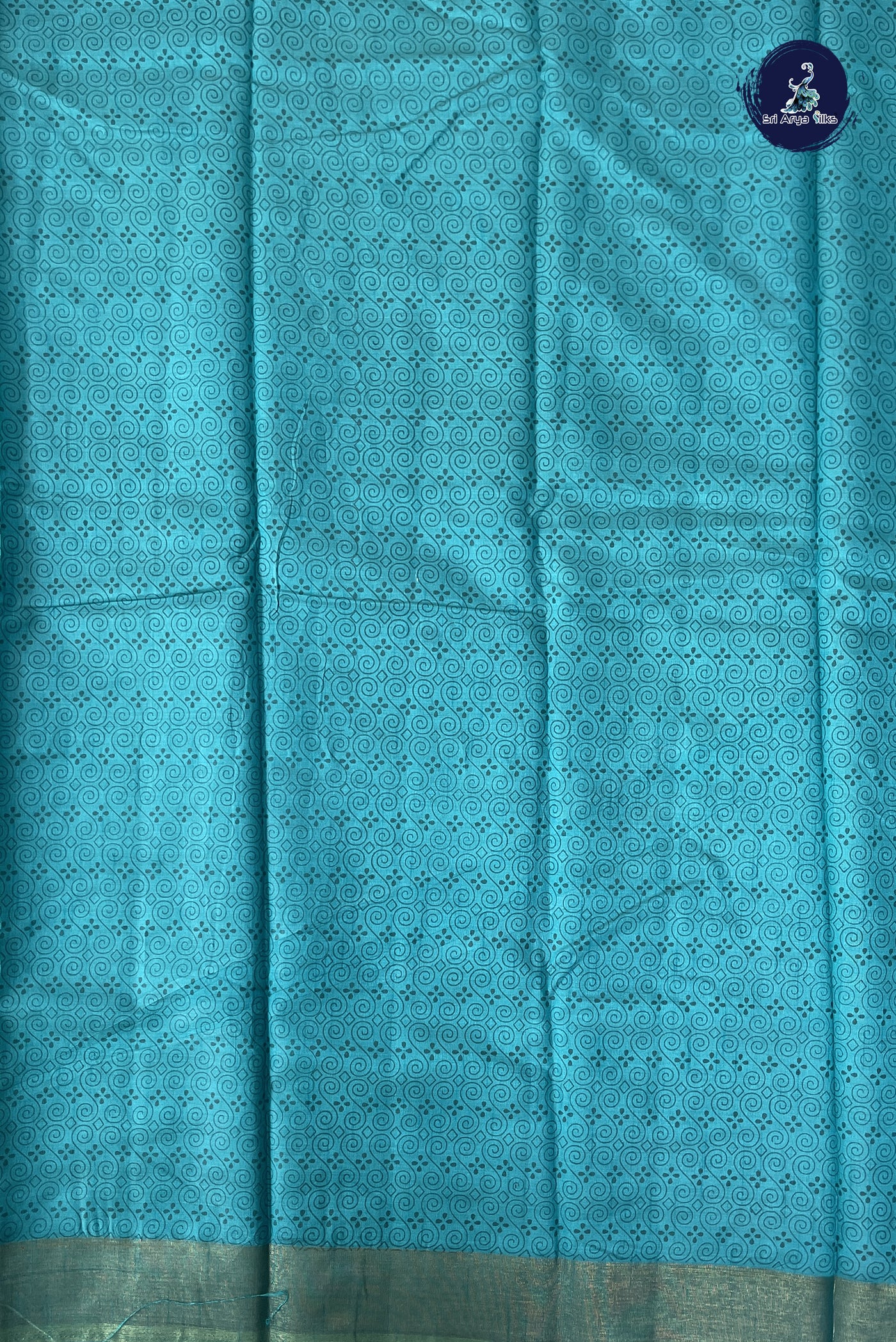 Light Blue Semi Tussar Saree With Printed Pattern
