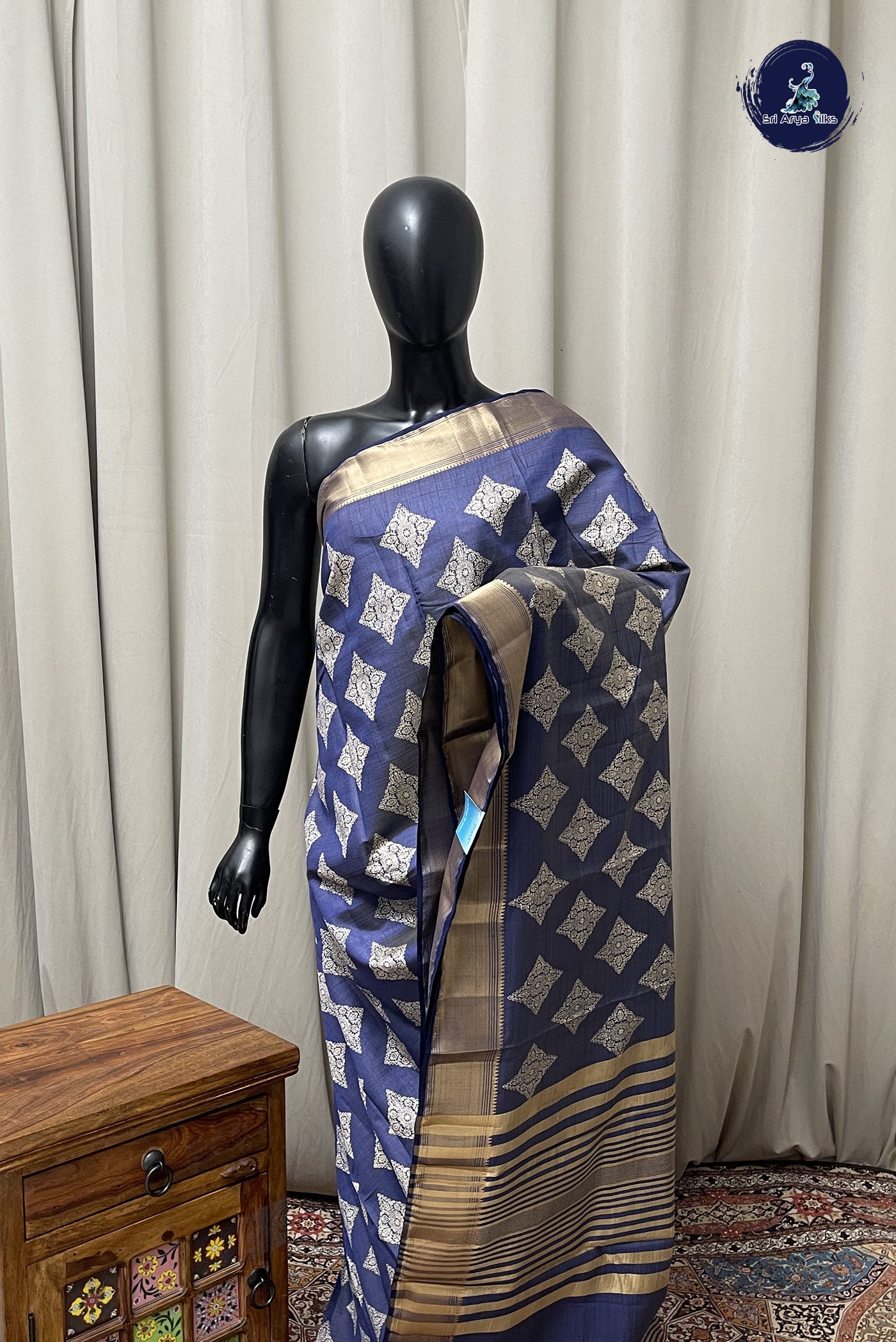 Blue Semi Tussar Saree With Printed Pattern