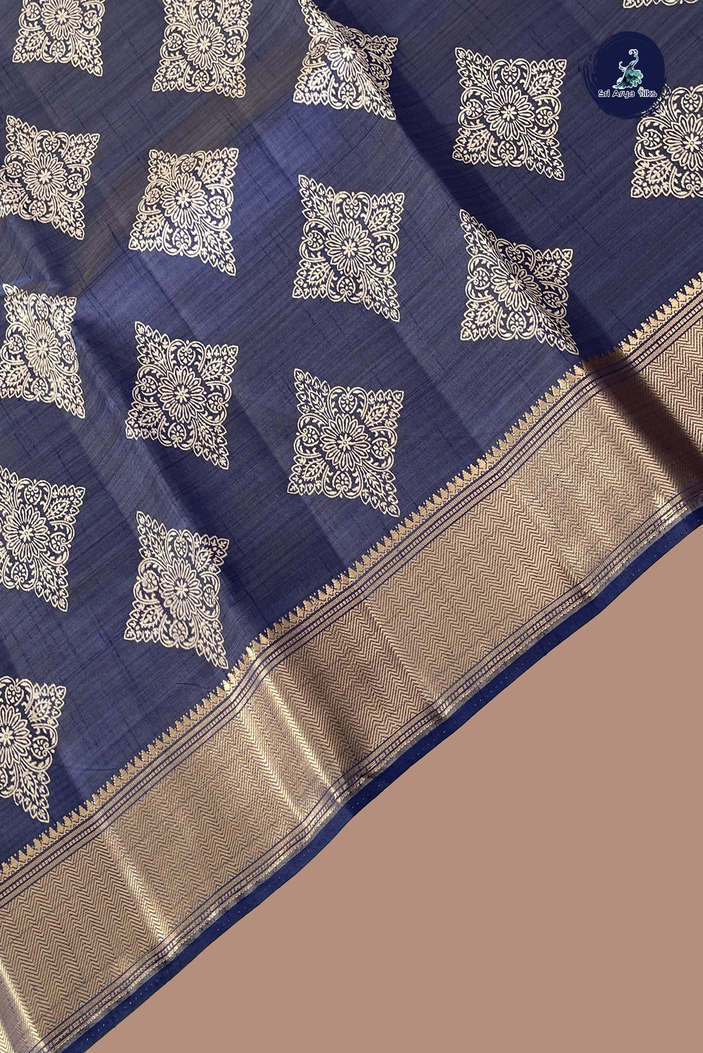Blue Semi Tussar Saree With Printed Pattern