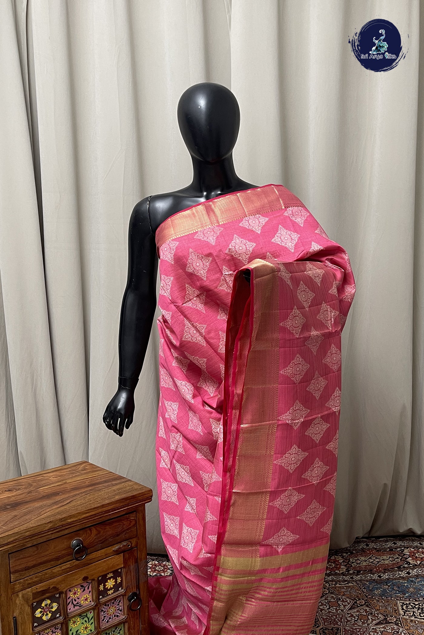 Pink Semi Tussar Saree With Printed Pattern