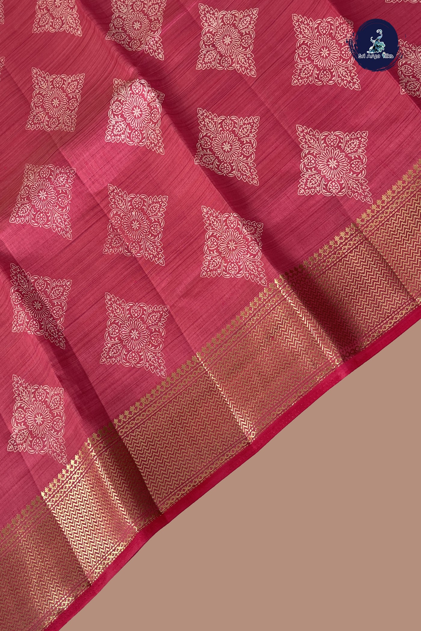 Pink Semi Tussar Saree With Printed Pattern