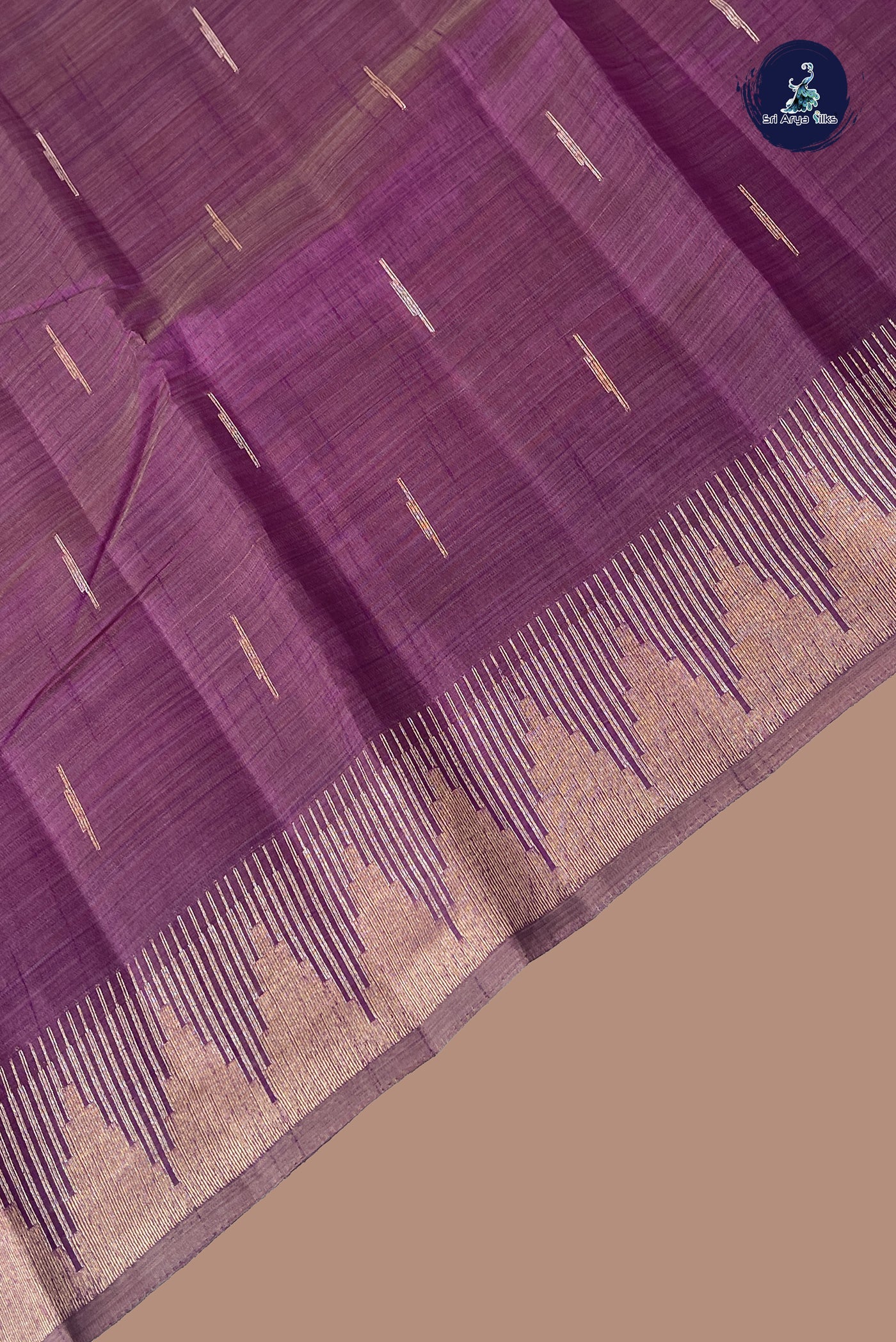 Dark Brinjal Semi Tussar Saree With Zari Buttas Pattern