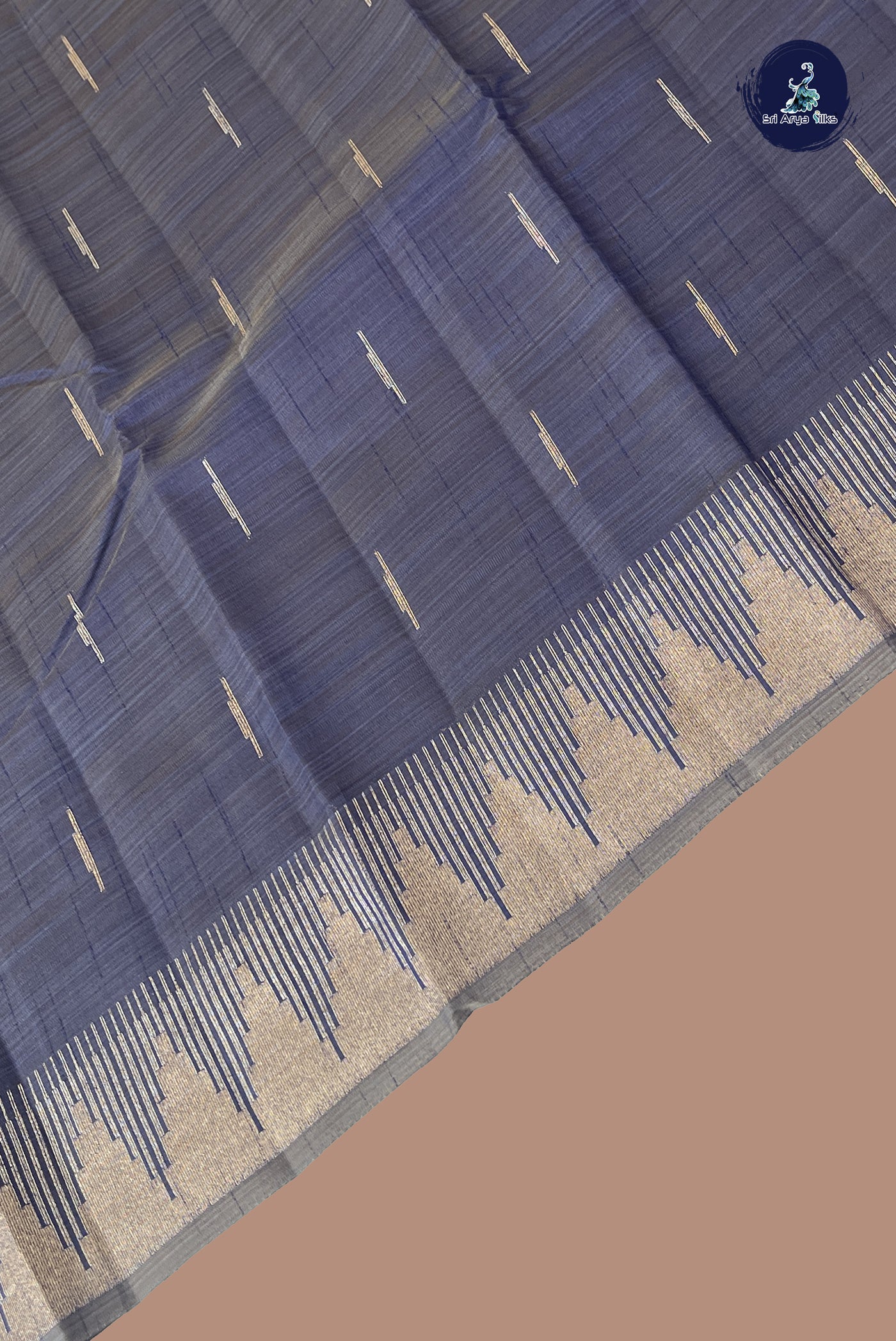 Blue Semi Tussar Saree With Zari Buttas Pattern