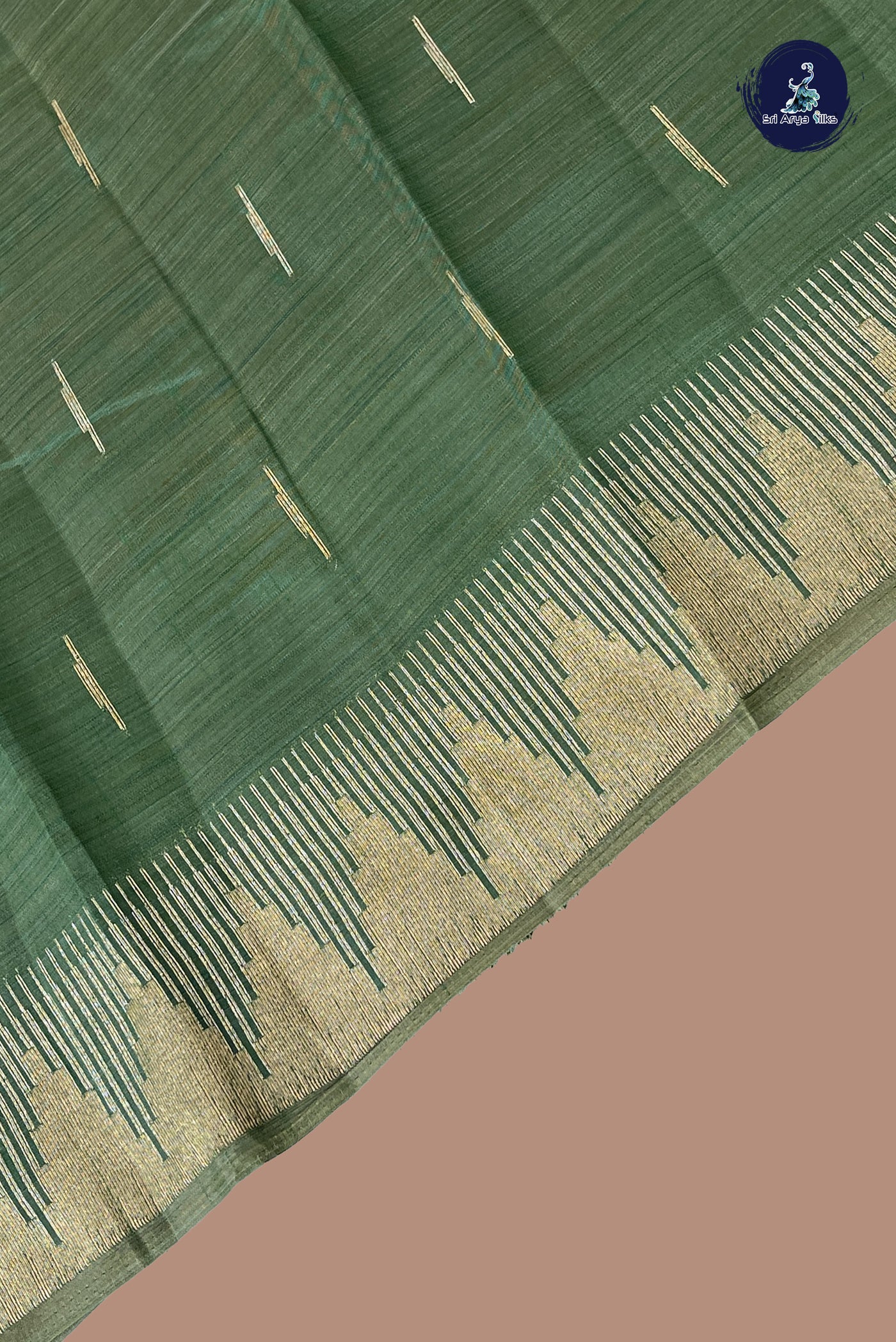 Dark Green Semi Tussar Saree With Zari Buttas Pattern