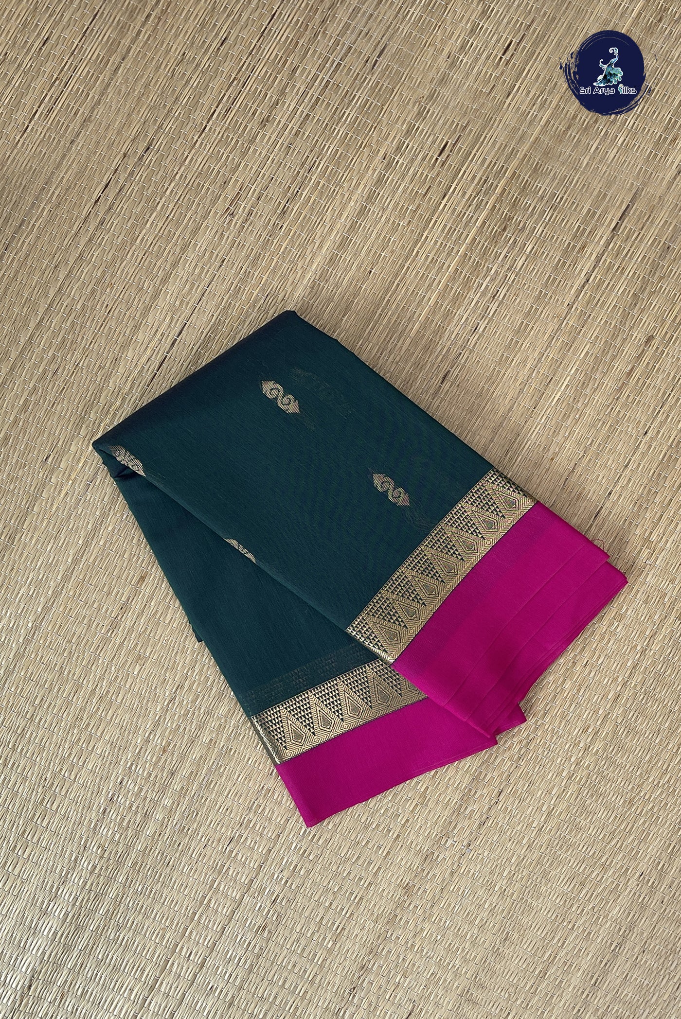 Dark Green Budget Semi Silk Cotton Saree With Zari Buttas Pattern