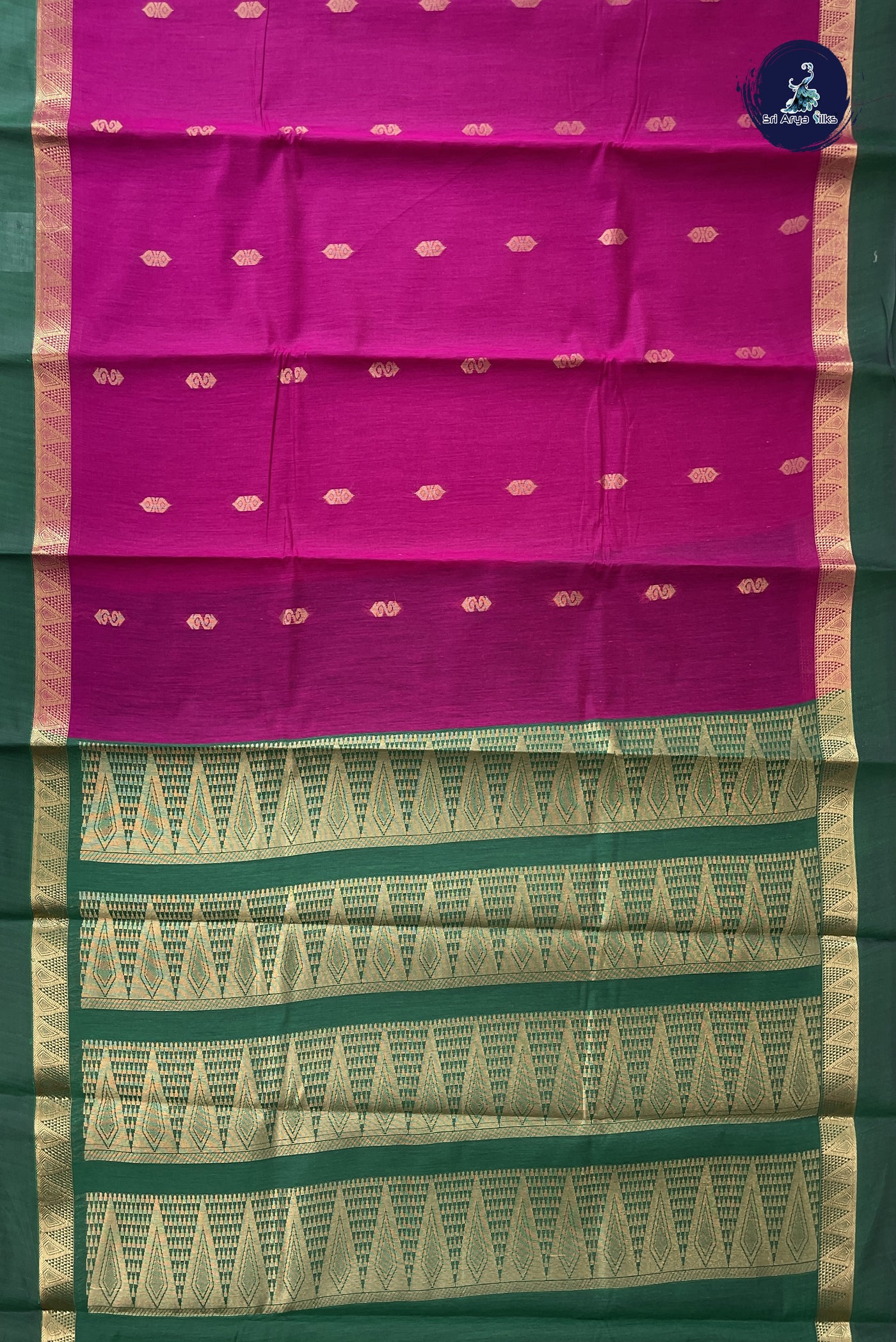 Magenta Pink Budget Semi Silk Cotton Saree With Zari Buttas Pattern