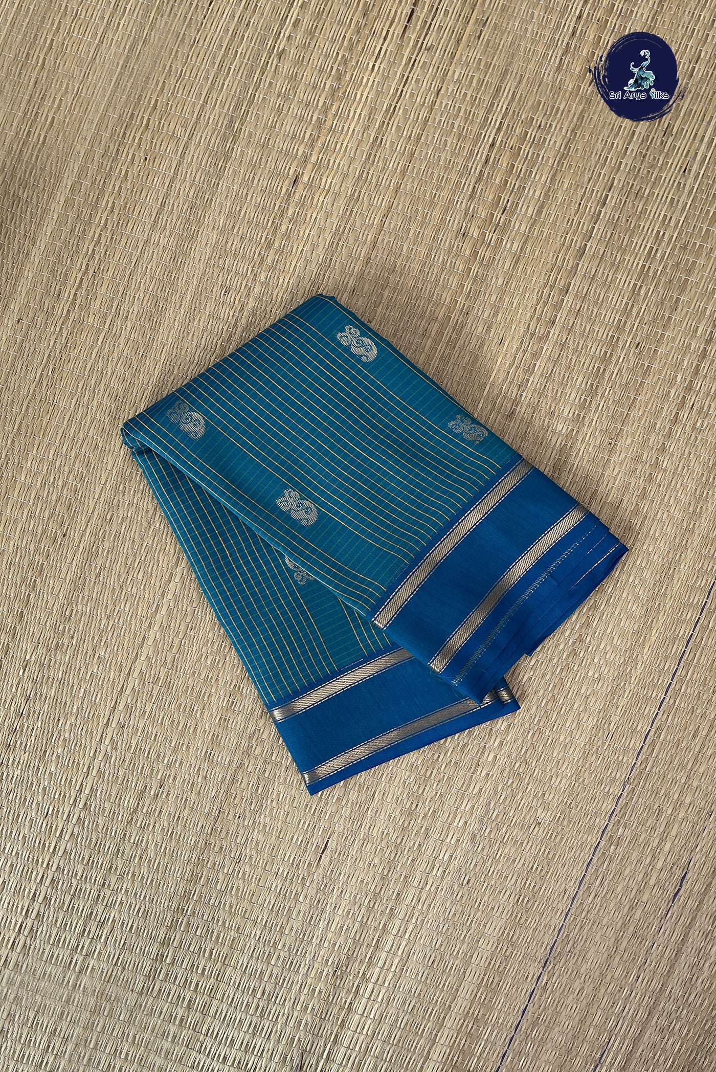 Teal Budget Semi Silk Cotton Saree With Checked Pattern