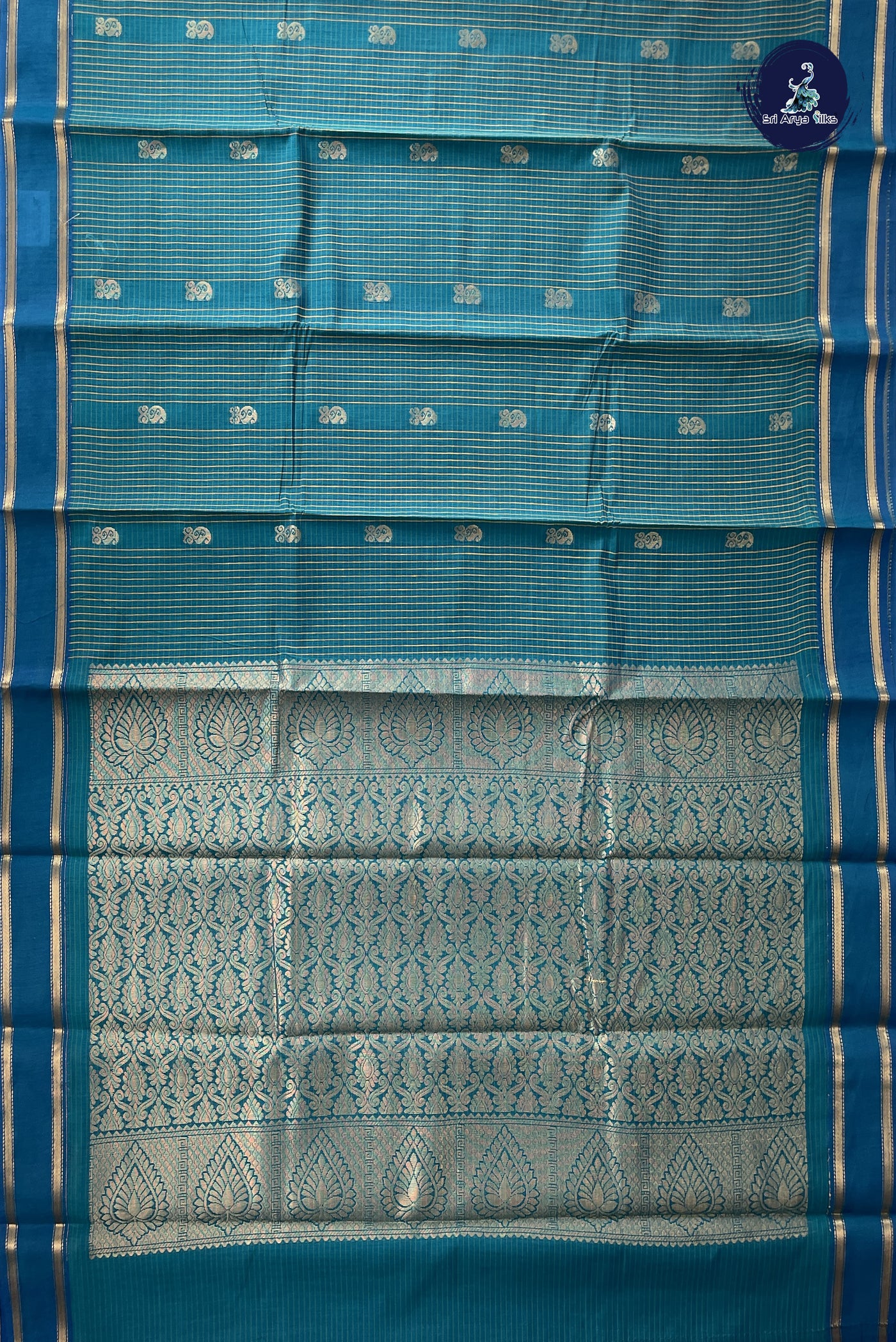 Teal Budget Semi Silk Cotton Saree With Checked Pattern