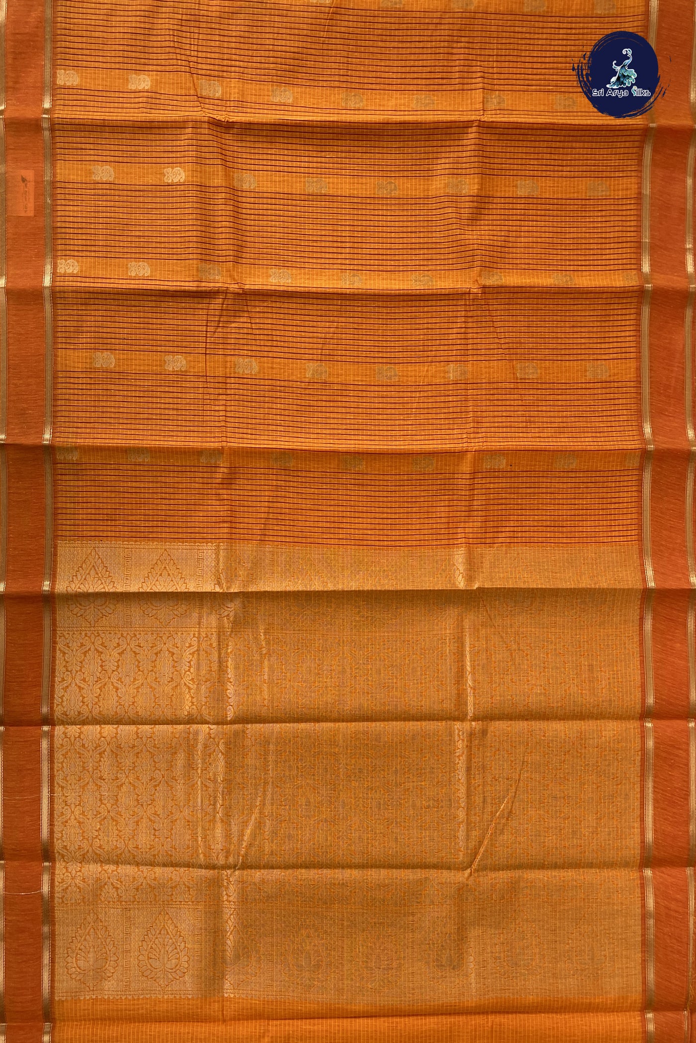Yellowish Orange Budget Semi Silk Cotton Saree With Checked Pattern