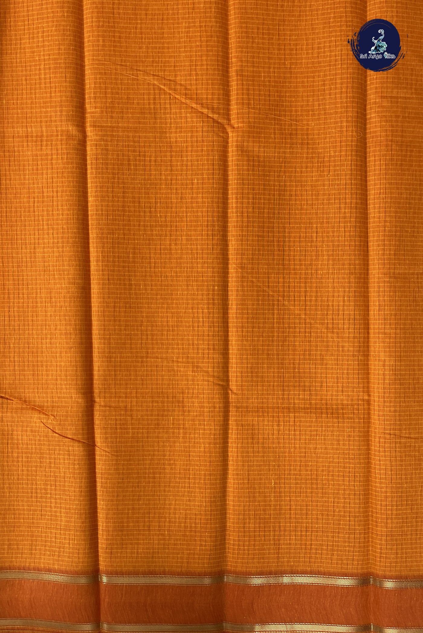 Yellowish Orange Budget Semi Silk Cotton Saree With Checked Pattern