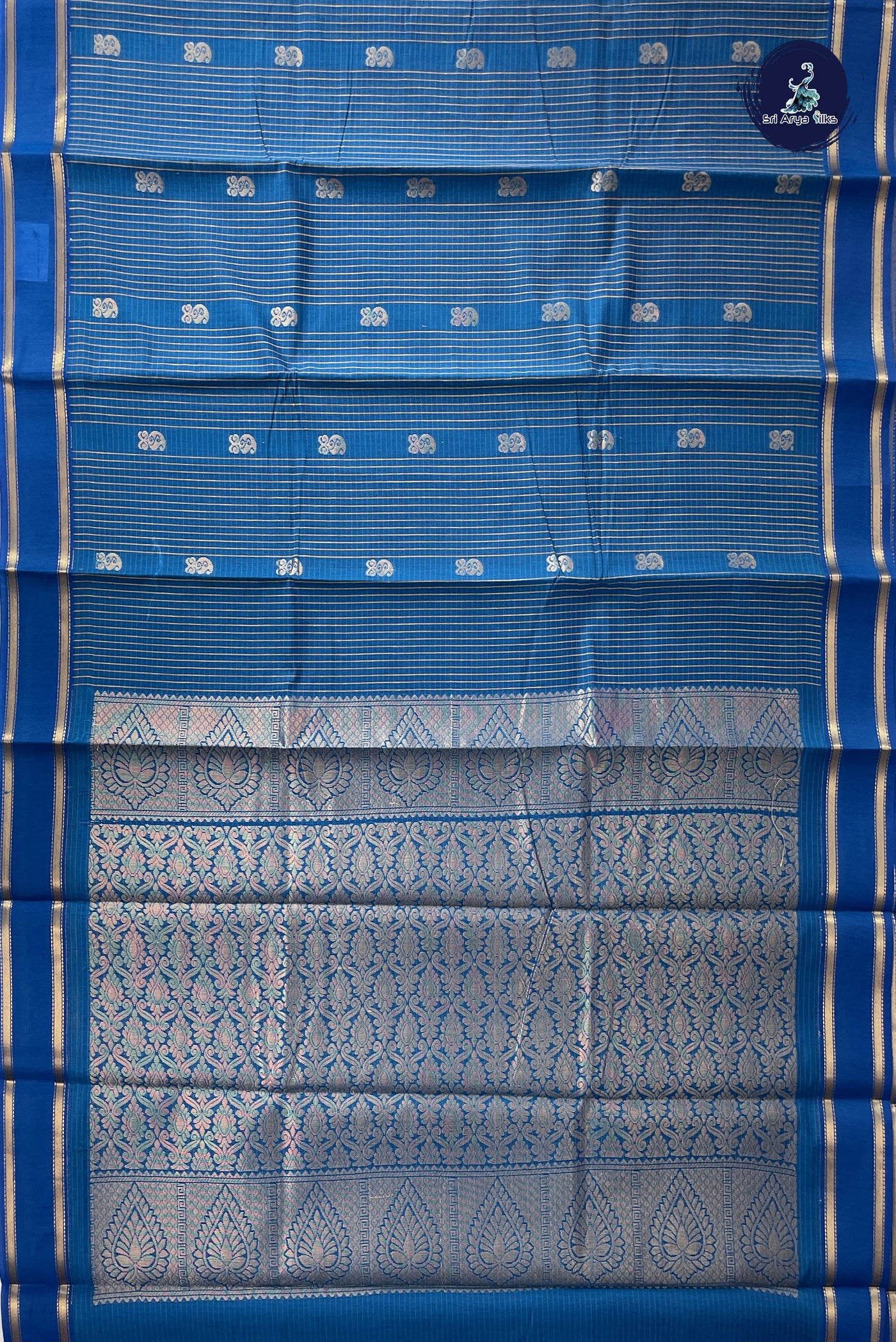 Sapphire Blue Budget Semi Silk Cotton Saree With Checked Pattern